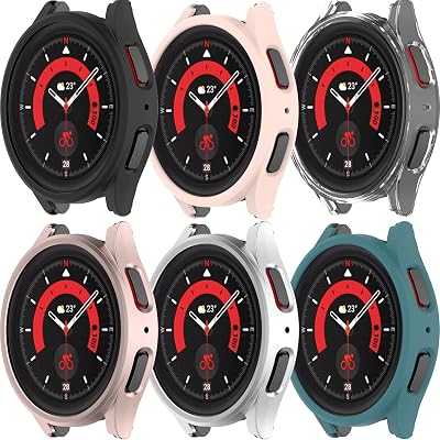 6-Packs Compatible with Samsung Galaxy Watch 5 Pro Case 45mm, Hard PC Anti-Scratch Bumper Cover Shock-Proof Protector Case for Galaxy Watch 5 Pro 45mm Accessories (6COLORS)