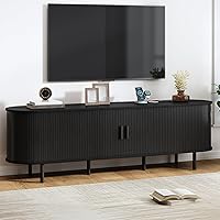 Vista 16 de Soporte de TV de 55 pulgadas con toma de corriente, consola multimedia moderna con puertas correderas, centro de entretenimiento para televisores