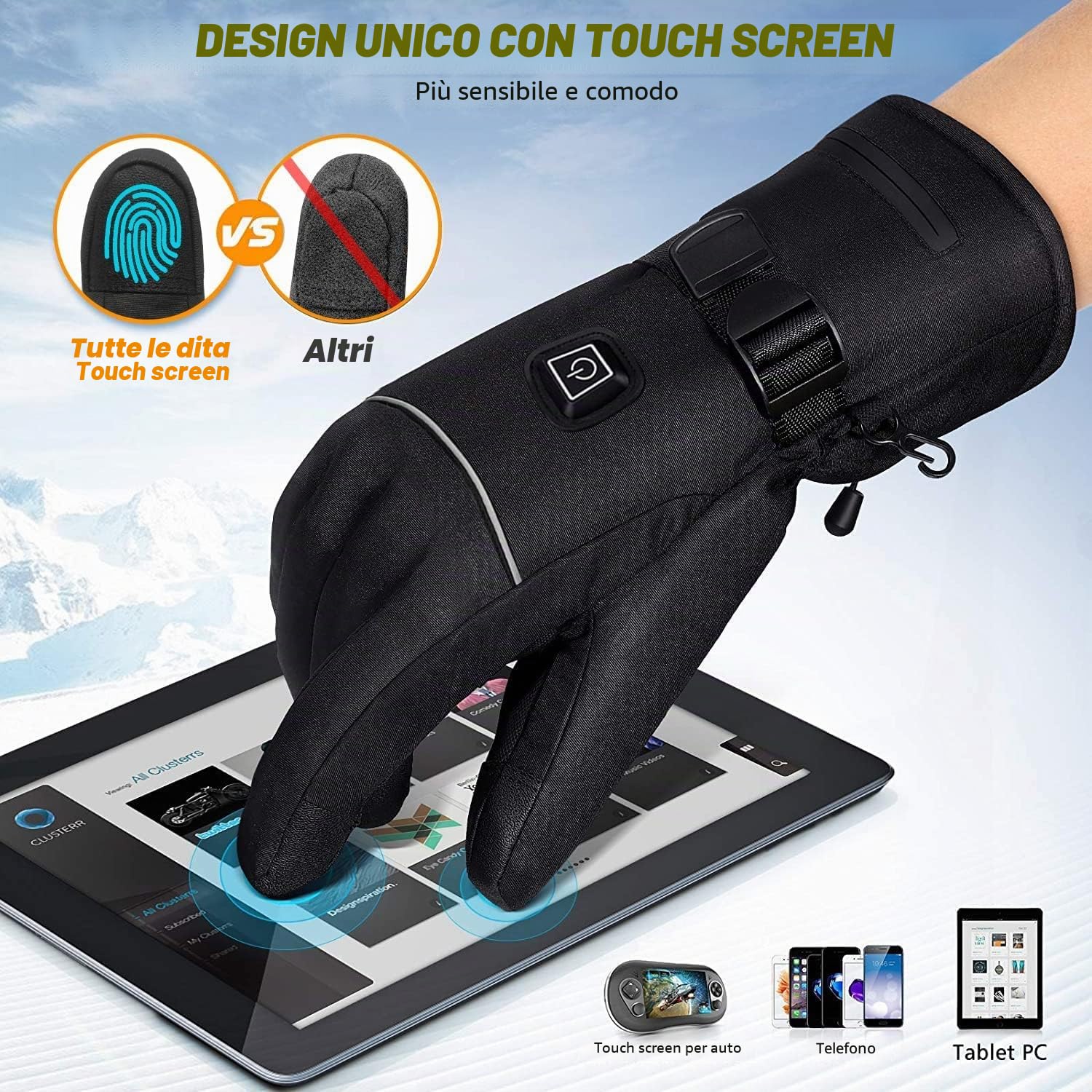 Guanti Riscaldati Invernali USB Elettrici - Touch Screen Guanti Uomo Donna Scaldamani con Riscaldamento delle Dita, 7,4V 4000 MAh Batteria Ricaricabile per la Caccia Pesca Sci Moto Ciclismo - L (L)