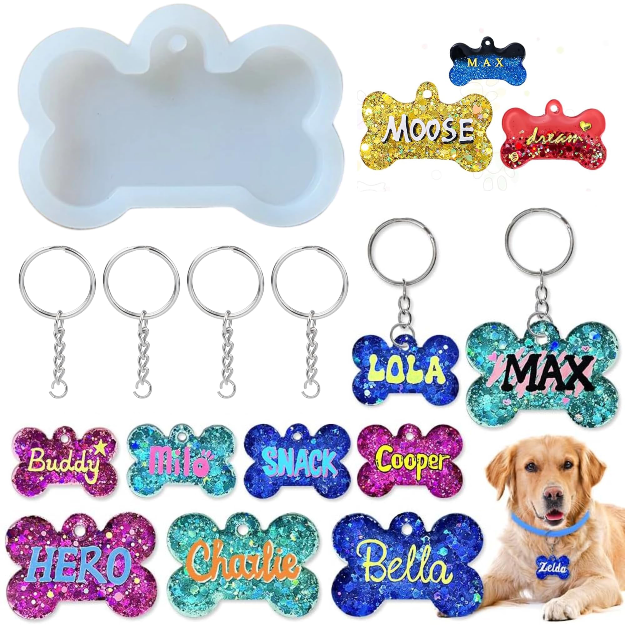 Craftables Dog Tag Silicone Mould with Keychain Rings – Bone Shape Resin Mould for DIY Pet Name Tags, Epoxy Casting, Custom Keychains & Craft Making-image-17