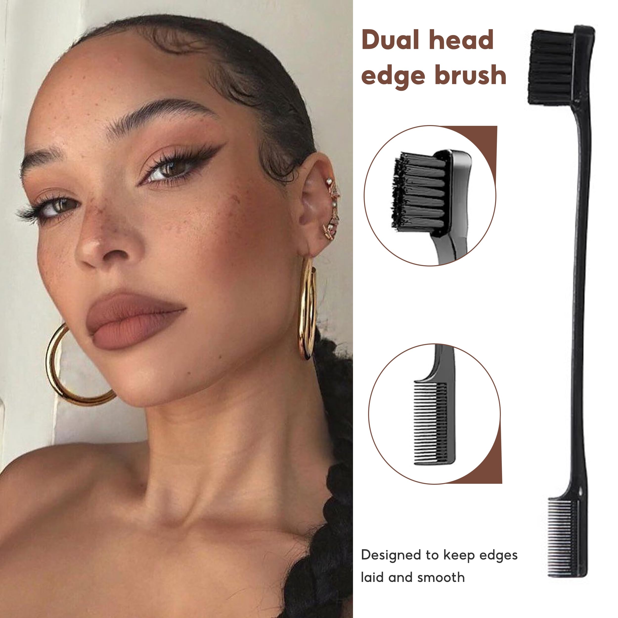 5 PCS Boar Bristle Hair Brush Set for Slick Back Styling - Teasing Brush for Thin or Thick Hair, black - Image 4