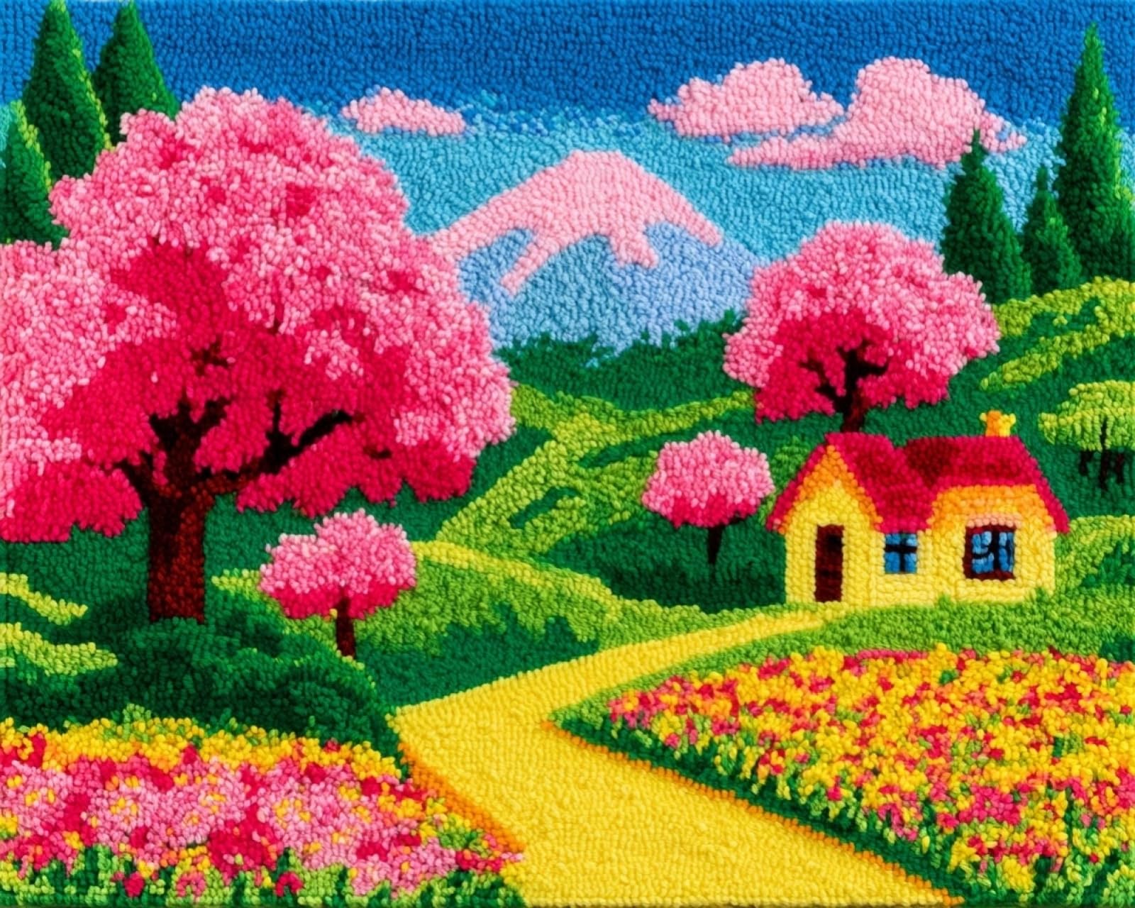 Wallphantom Latch Hook Rug Kit for Adults,Spring Landscape