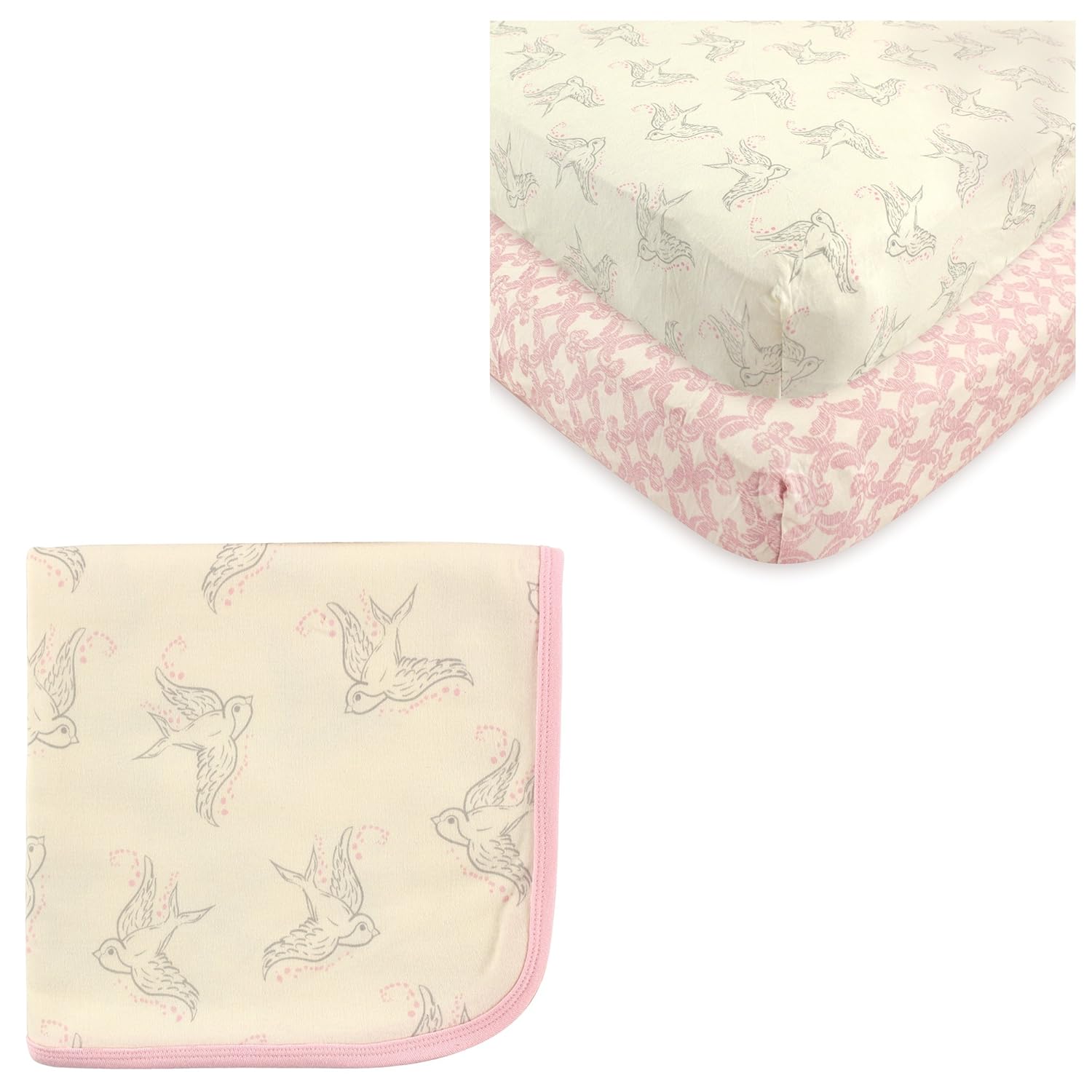 Organic Cotton Fitted Crib Sheet 2-Pack & Cotton Swaddle Blanket