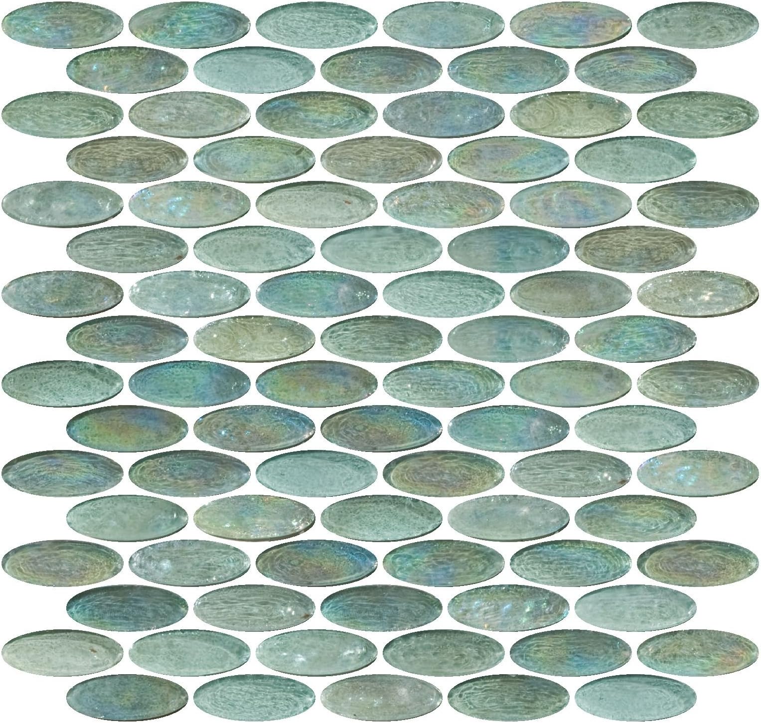 Susan Jablon Mosaics - Oval Aqua Blue Iridescent Glass Tile