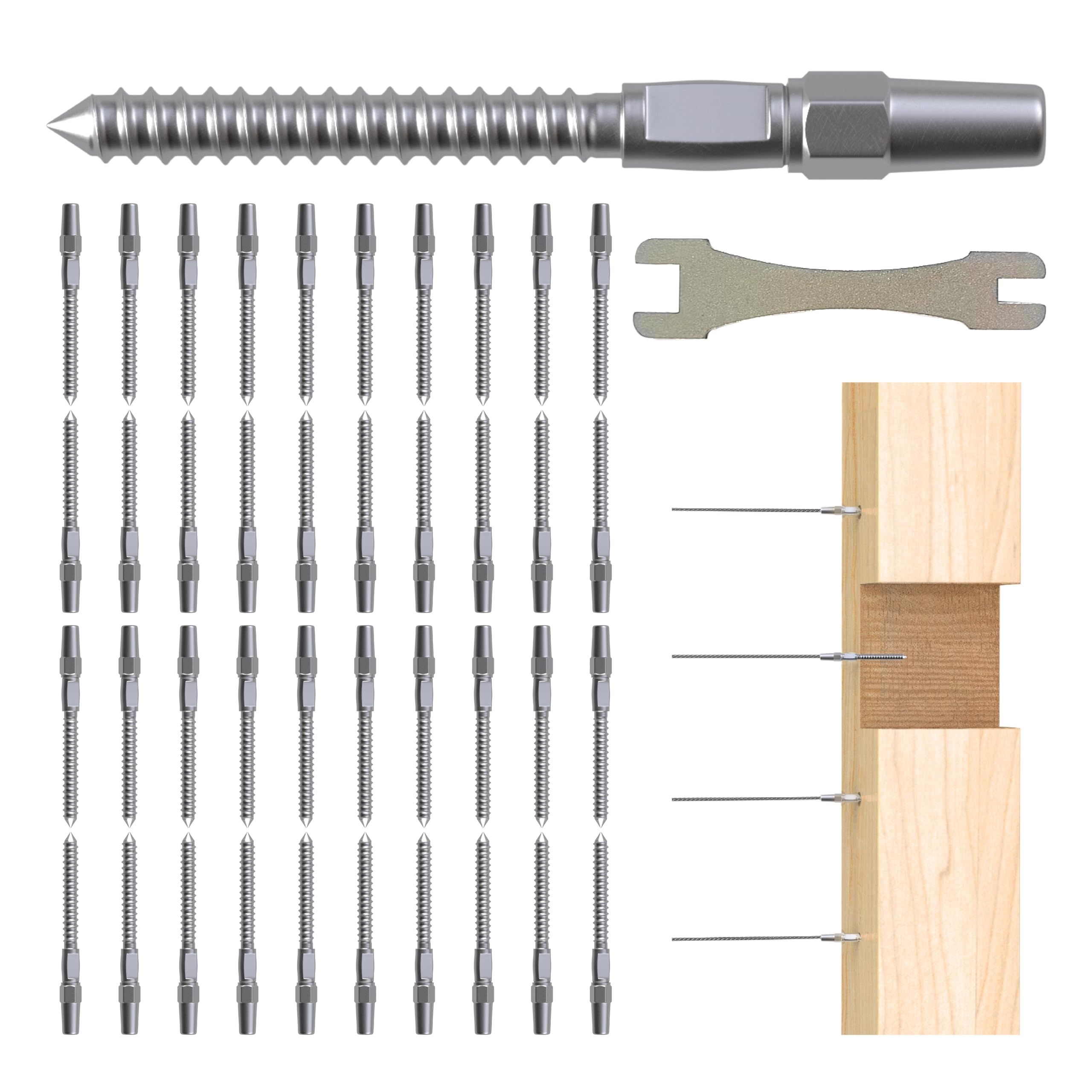 Riayer 20 Pair Cable Railing Kit, Invisible Crimp Fitting Cable Railing Hardware, Right&Left Handed Thread Swage Lag Screws for Wood Post of 1/8""