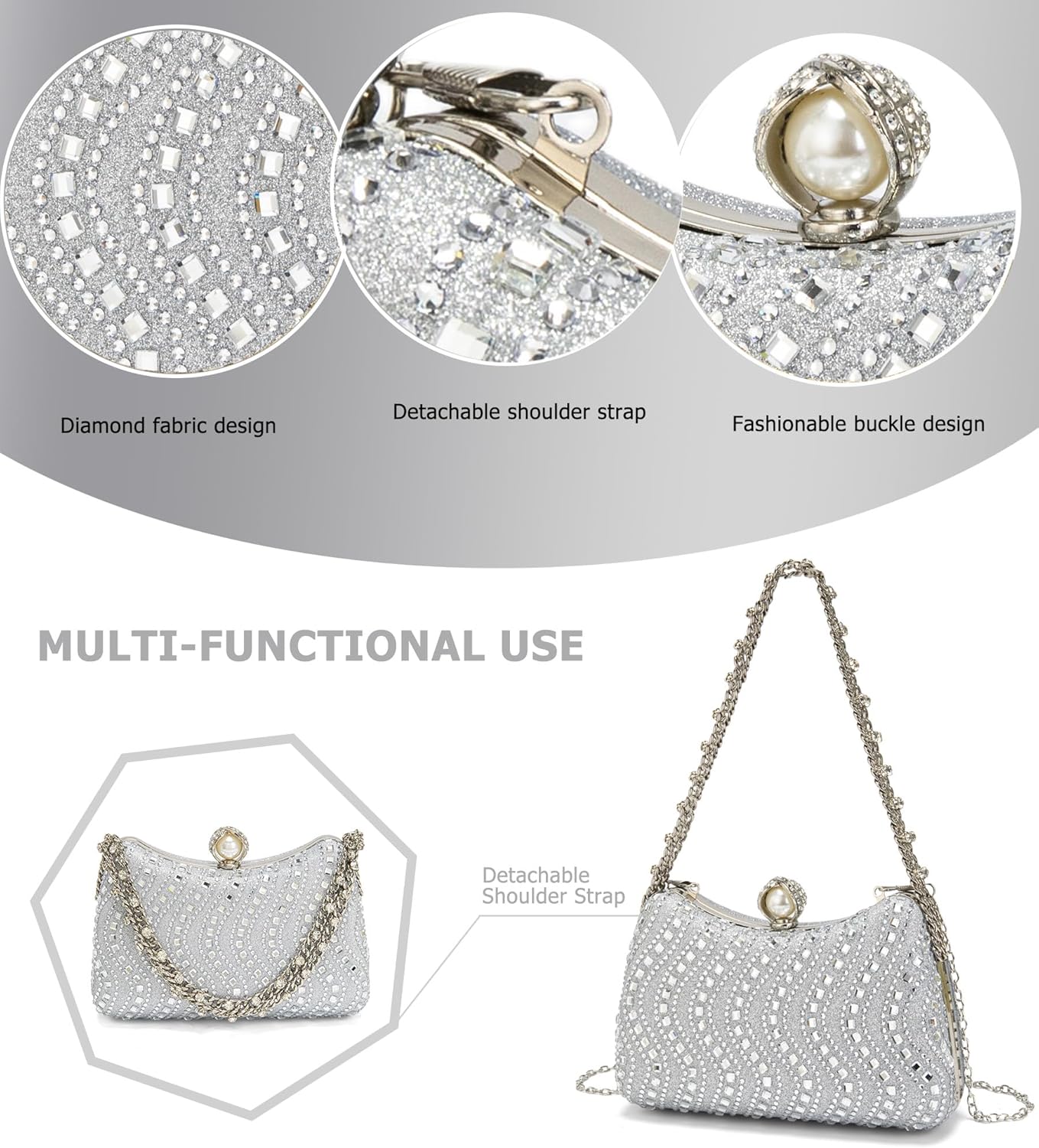 Evening Bag Clutch Purses for Women Rhinestones Purse Sparkling Party Shoulder Handbag Wedding Bag with Chain - Image 7