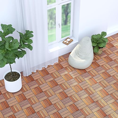 Miniatura 6 de Azulejos entrelazados de madera dura para patio paquete de 10 12 x 12 pulgadas azulejos de madera de acacia entrelazados al aire libre azulejos de