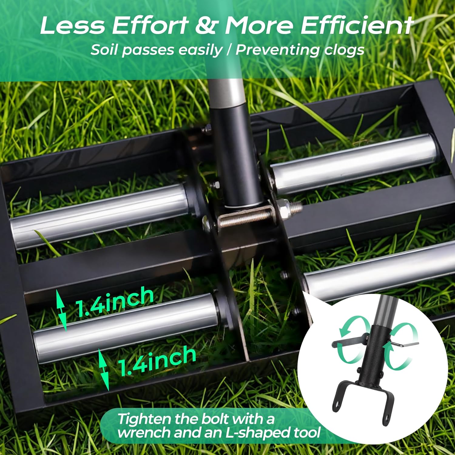 Suchtale Lawn Leveling Rake with Aluminum Rollers, 17"x10" Levelawn Tool, Heavy-Duty Stainless Steel Lawn Leveler with 61" Adjustable Long Handle, Lawn Leveler for Smooth Soil,Garden,Golf Course,Farm