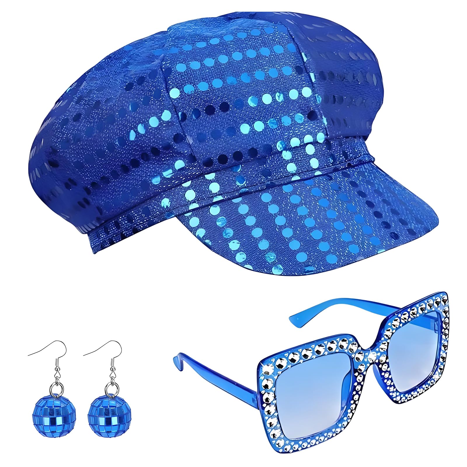 3 Pcs 70s Sequin Hat Set With Sequins Hat Bling Sunglassessequin, for Earrings 70s Style abba accessories for womenPart, Accessories for Women Set for Fancy
