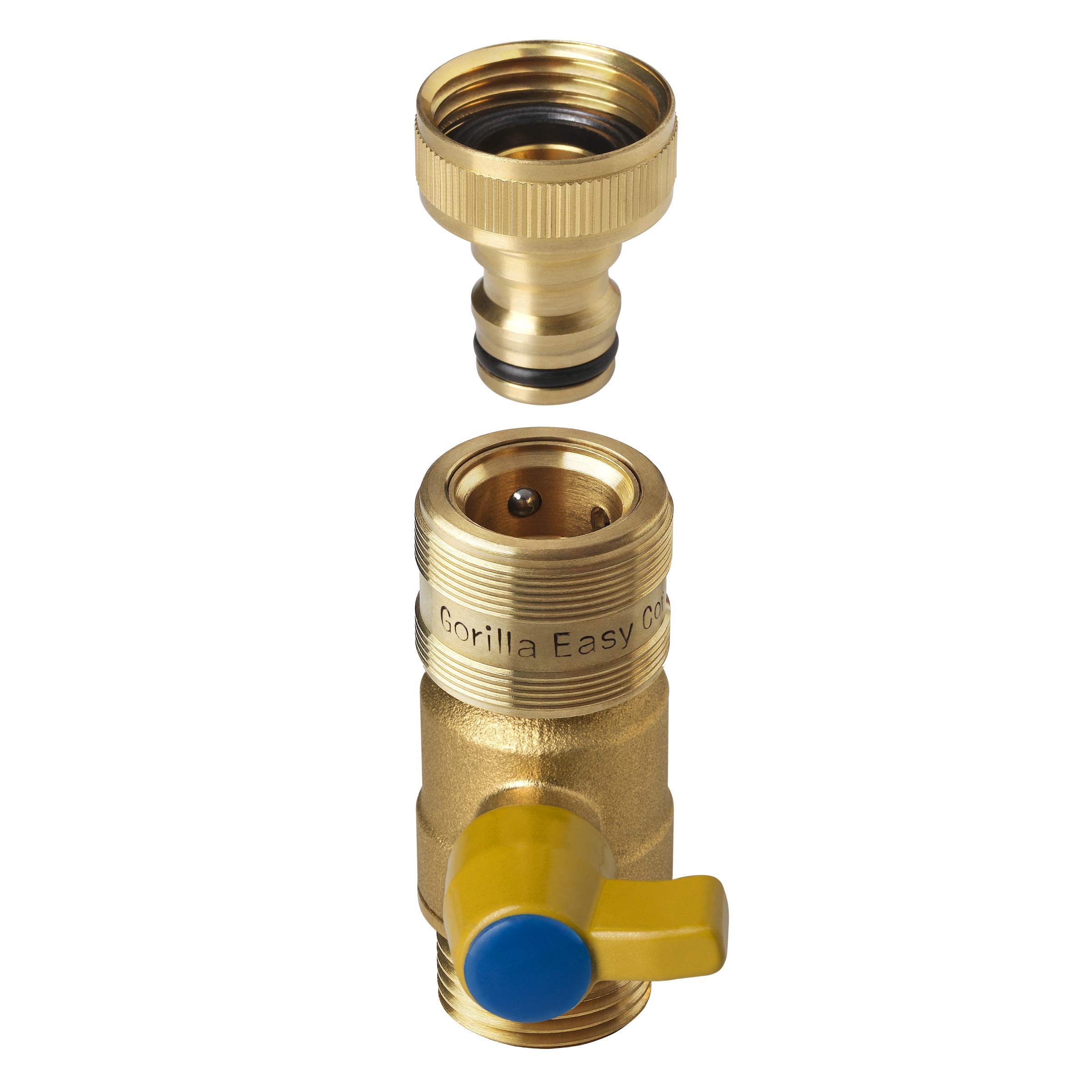 GORILLA EASY CONNECTGarden Hose Quick Connect Fittings with Ball Valve. ¾ Inch GHT Solid Brass.