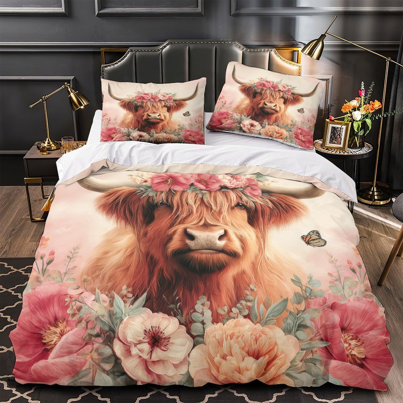 Housse de couette bétail Highland anti-plis parure grand lit zippée douce