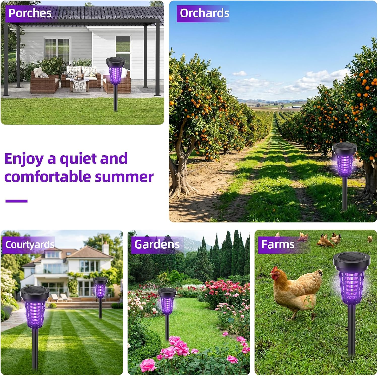 2026 4Pack Solar Bug Zapper Outdoor Mosquito Repellent Patio,Waterproof Mosquito Trap Outdoor Used to Repel Gnat Small Flying Insect,Mosquito Zapper for Outside,Solar Fly Zapper for Farm Garden Yard