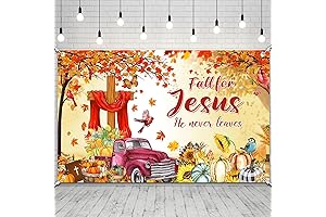YE SU Fall for Jesus He Never Leaves Banner, Pumpkin Maple Leaves...