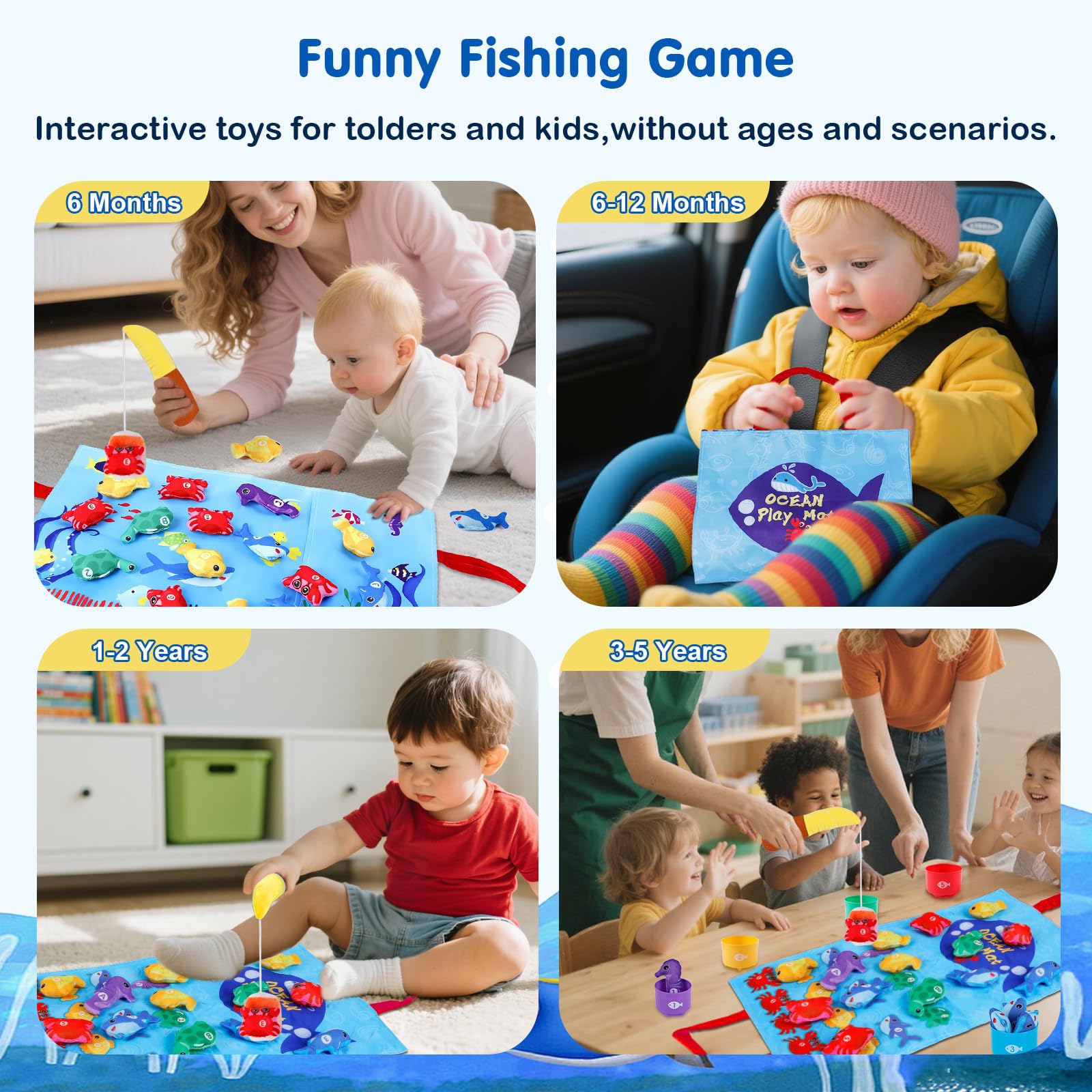 Juego De Pesca Montessori De 22 Piezas - Caña, 15 Peces De Fieltro Y 5 Cubos Apilables, Bolsa De Almacenamiento, Regalo Para Niños De 1 A 3 Años