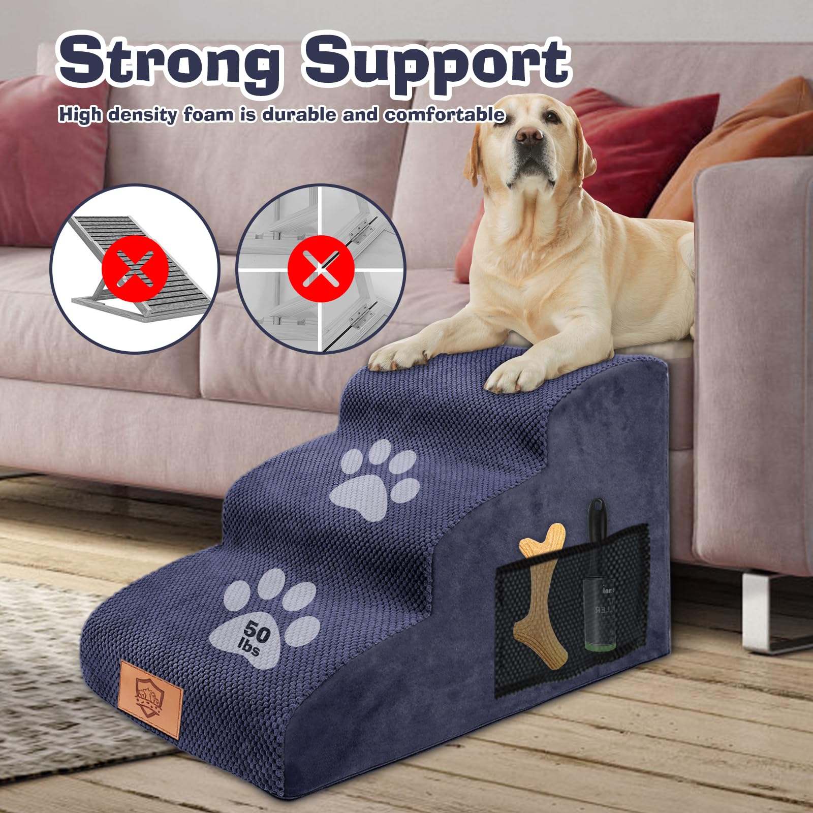 Pawchop Dog Steps for Bed 3-Step Waterproof Dog Stairs for Small Dogs & Cats - Image 3
