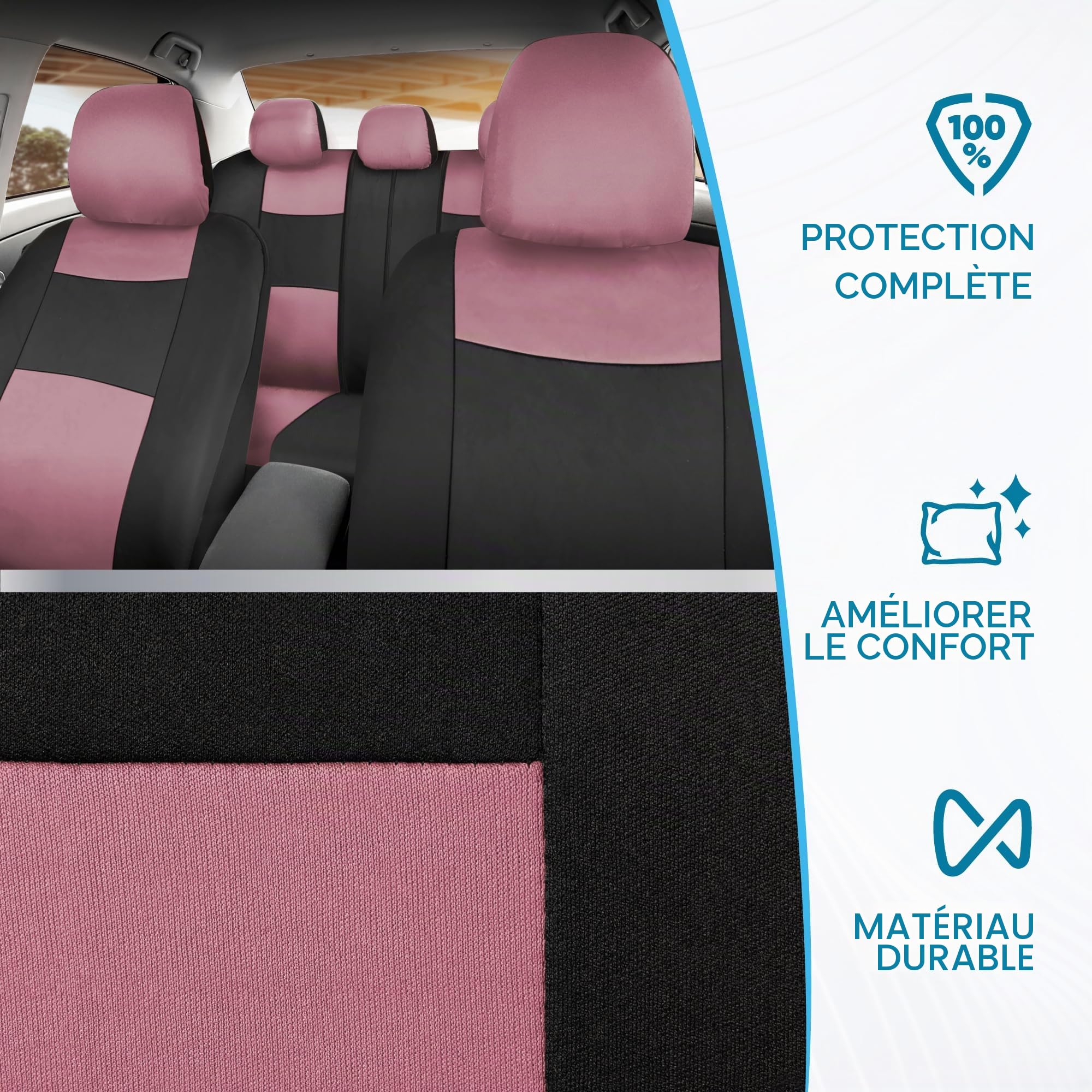 BDK PolyPro Ensemble Complet de Housses de siège de Voiture en Rose sur Noir - Banquette Avant et arrière divisée pour Voiture, Facile à Installer - Accessoires de Voiture, camions, camionnettes, SUV