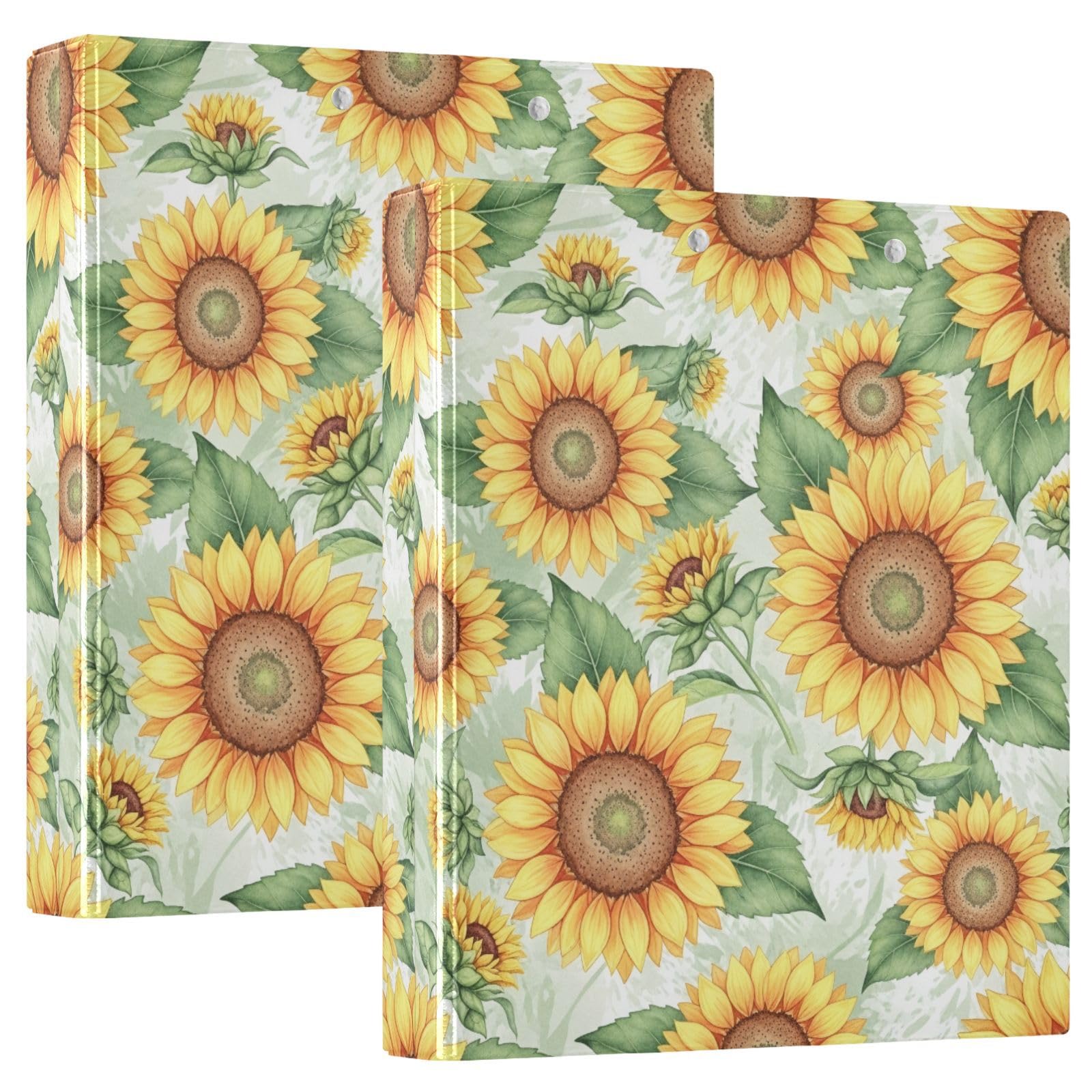 Raccoglitore ad anelli a tre anelli, 3,8 cm, motivo girasoli, confezione da 2