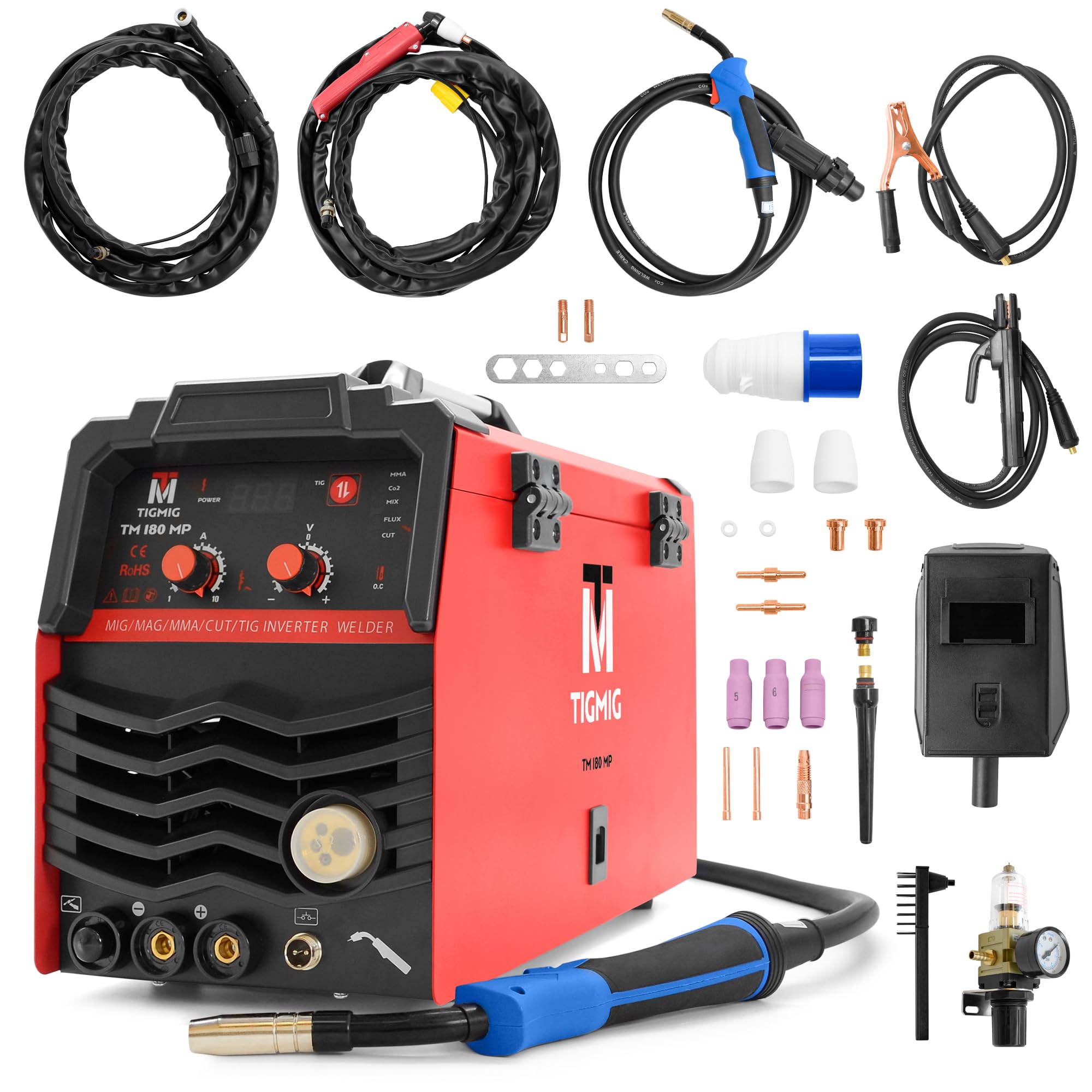 TIGMIG Saldatrice Inverter IGBT Multi Processo Taglio Plasma, Multifunzione 5 in 1: TIG/MIG/MAG/FLUX No Gas/MMA e Taglierina CUT, Saldatura 160A, Taglio fino a 10mm (40A), Garanzia e Assistenza ITA