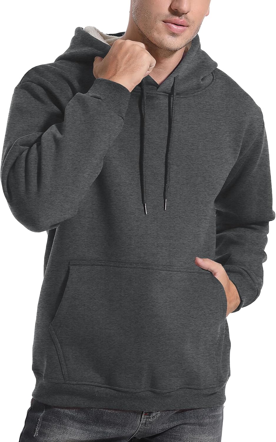 Flygo Men's Casual Fleece Sherpa Lined Hoodie Winter Warm Pullover Hooded Sweatshirt - Image 2