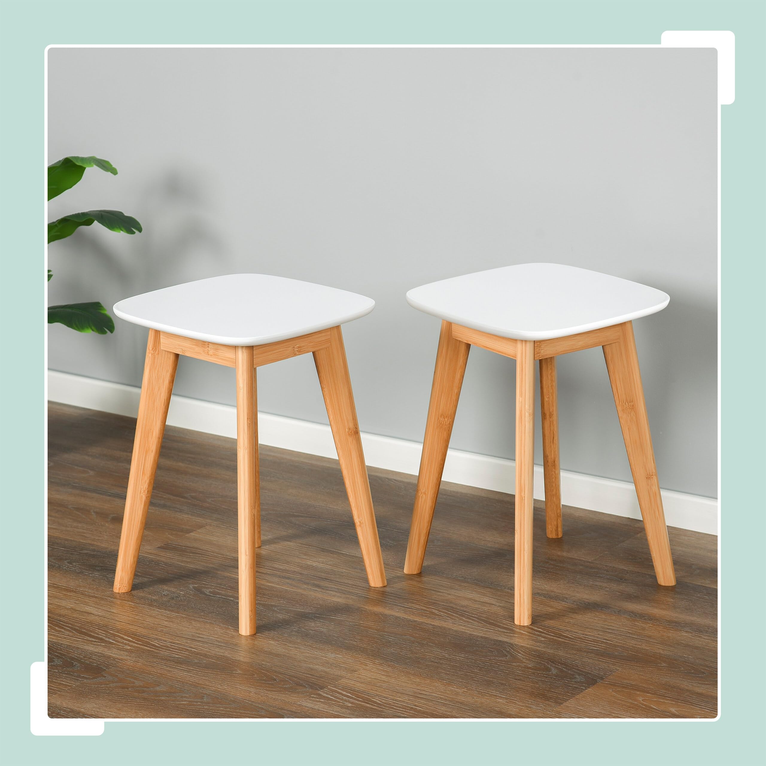 Relaxdays Tabourets de Cuisine, Lot de 2, Bambou, MDF, Salle de Bain, H x L x P : 45,5 x 33 x 33 cm, Naturel/Blanc