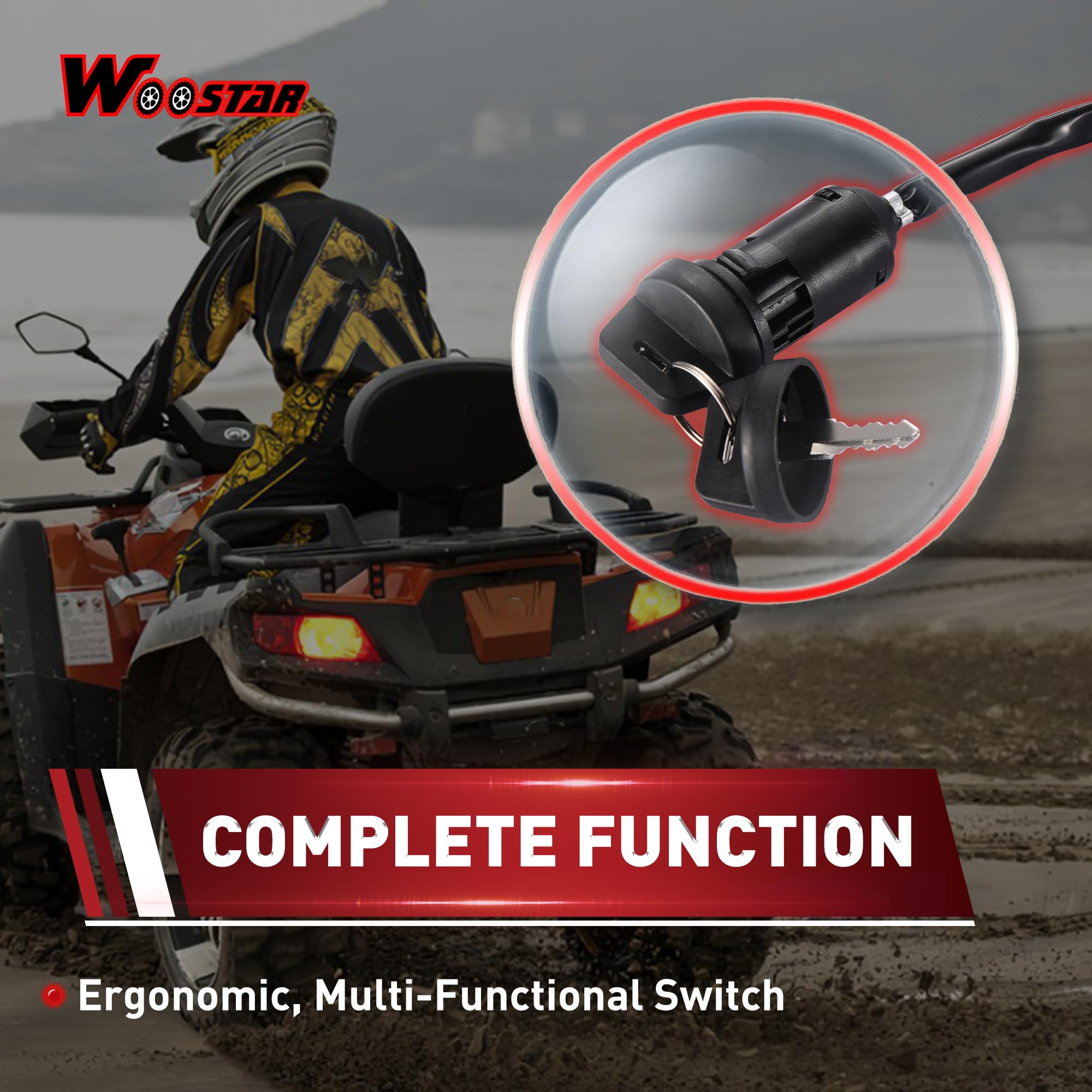 WOOSTAR Kit Interruttore Accensione E Avviamento Per Scooter 50-125cc E ATV 4 Ruote – 8 Fili, 3 Funzioni