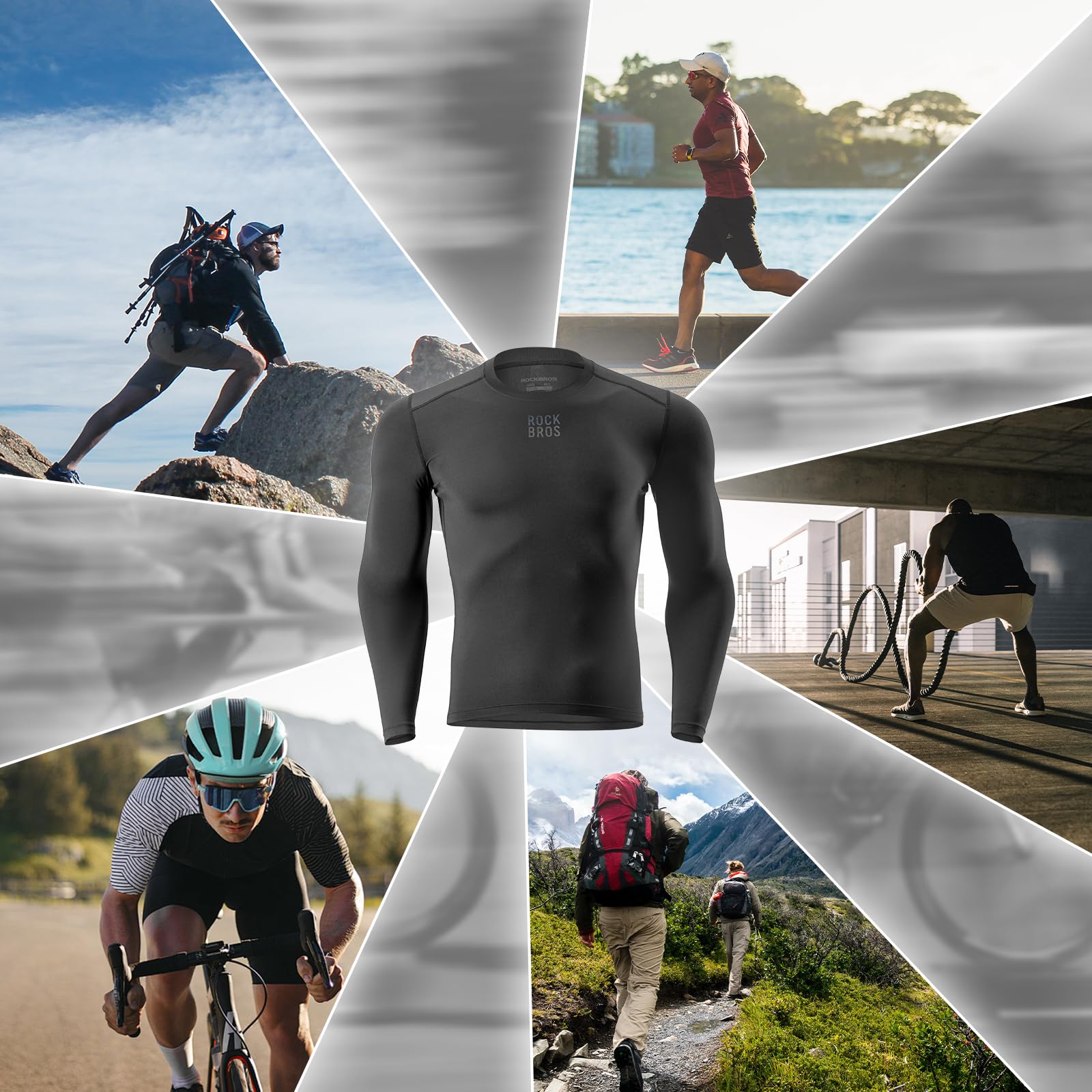 ROCKBROS sous Vêtements Thermique Homme pour Sport, Maillots d’Hiver Cyclisme Chaud à Manches Longues Chauffants Élastique, Noir