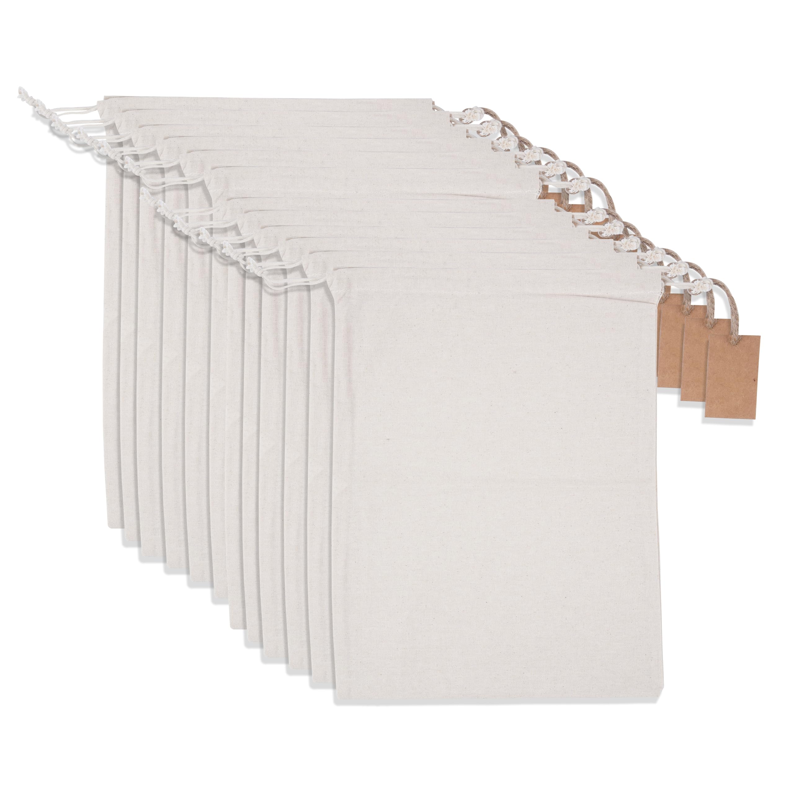 Marubhumi Cotton Storage Bags with Drawstrings Large 10x12 Inch - 12 Pcs Reusable Muslin Bulk Flour Sack Bag,Cotton Fabric Bread Bags Bulk Food Produce Natural Storage Bag