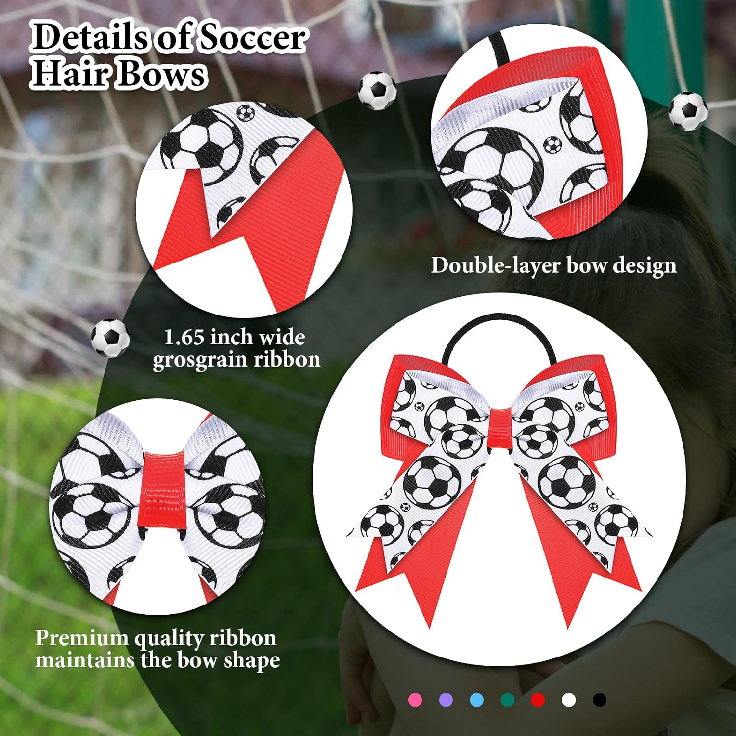 WILLBOND 20pcs Soccer Bows Hair Ties for Girl Hair Accessories, Colorful image 3