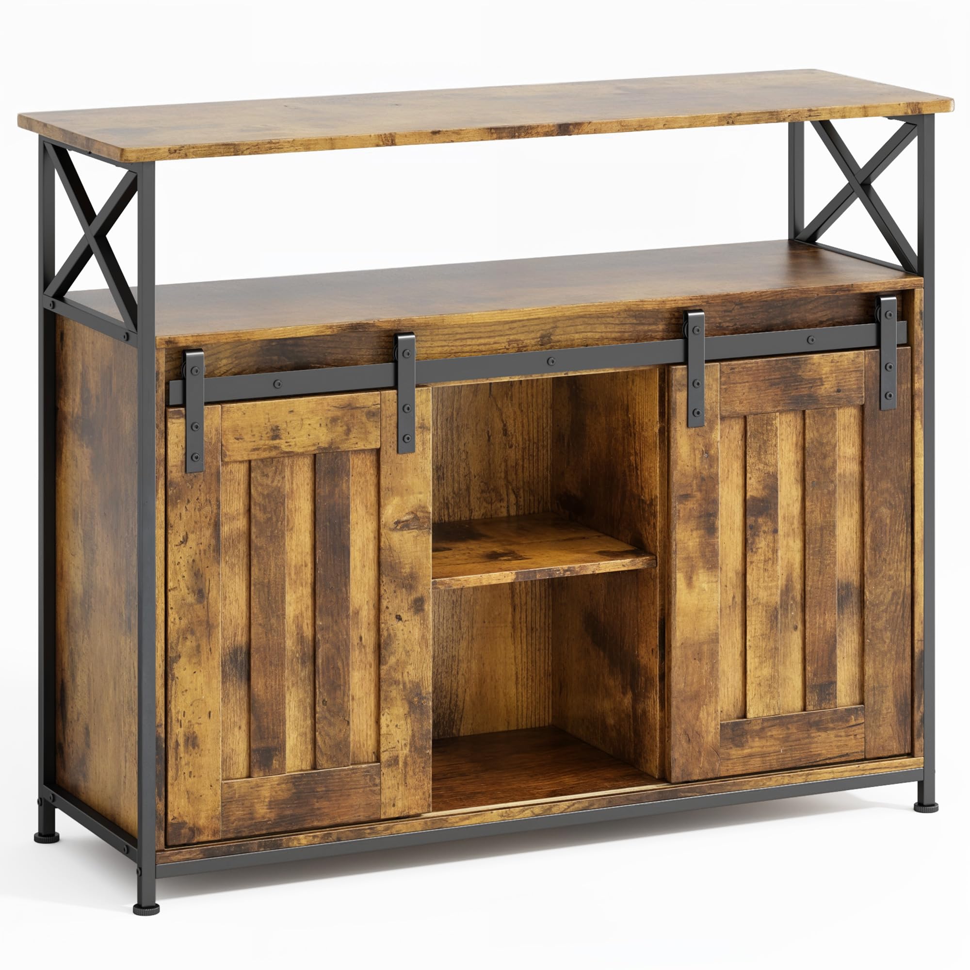 Credenza per Soggiorno Stile Country, con 2 Ante Scorrevoli, Ripiani Regolabili, Mobile Organizzatore in Legno, 33 x 100 x 80 cm, Retro