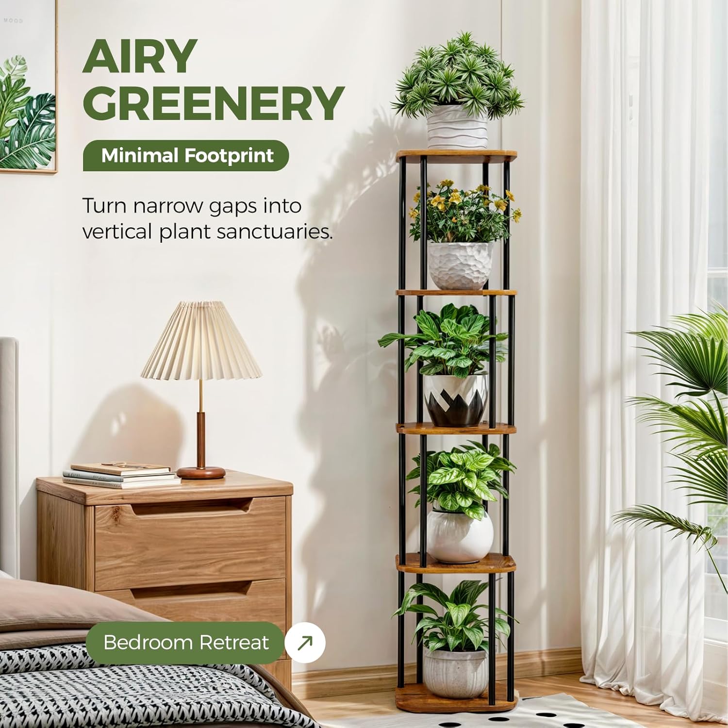 Bamworld Tall Plant Stand Indoor, Corner Plant Shelf for Multiple Plants, 5 Tier Metal Flower Pot Stands for Patio Garden Balcony Living Room Bedroom