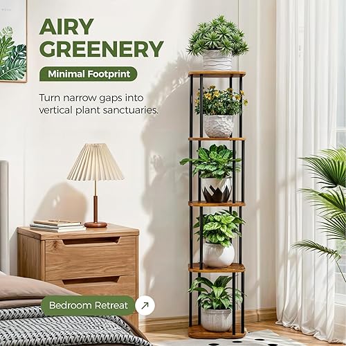 Miniatura 3 de Bamworld Soporte alto para plantas de interior, estante de esquina para múltiples plantas, soportes de metal de 5 niveles para macetas para patio,