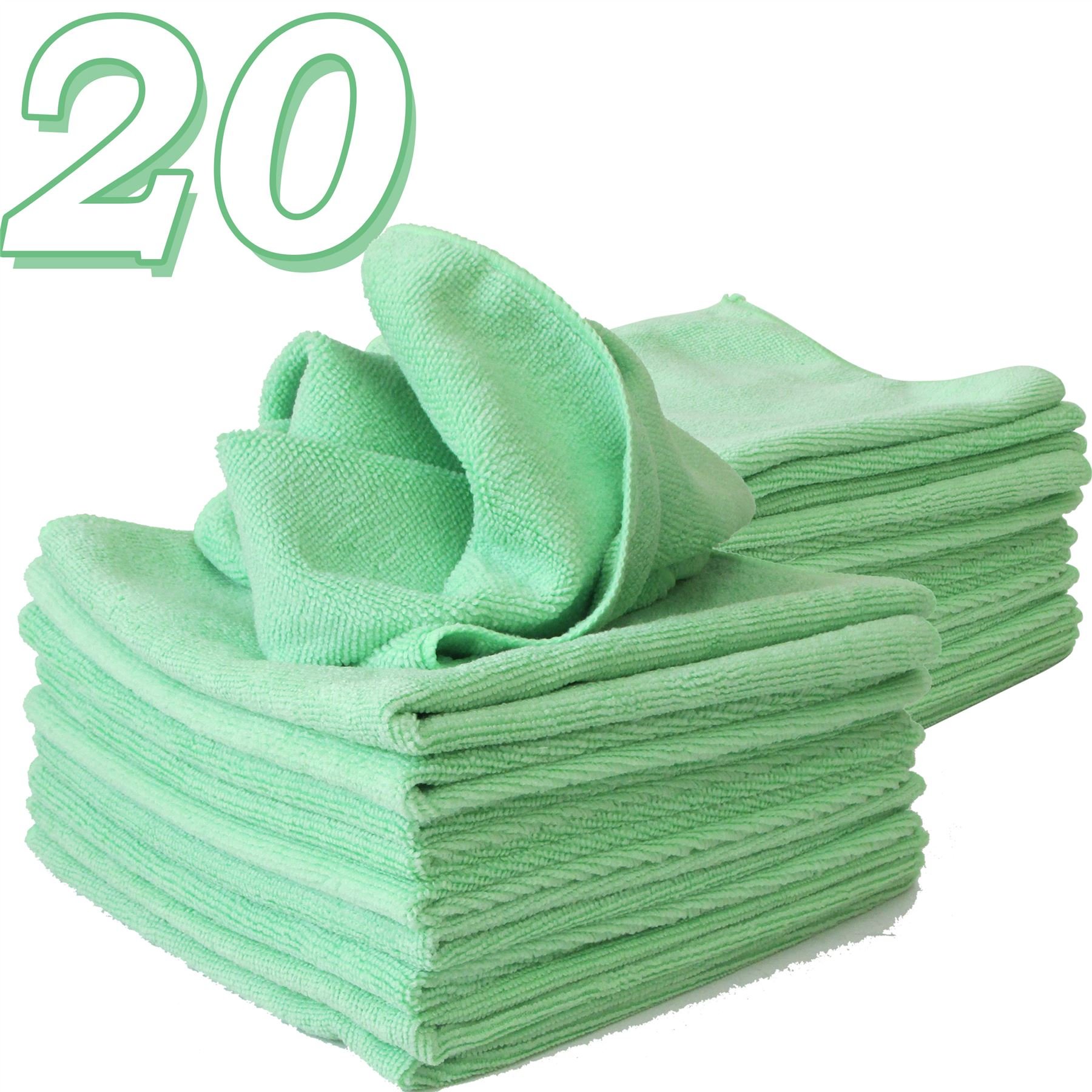 Bitec20 x Micro Fibre Cloths Large Super Soft Washable Green (40 x 40cm) Duster Car Home Work Excellent For Cleaning Greasy Surfaces Streak Free Window Cleaning