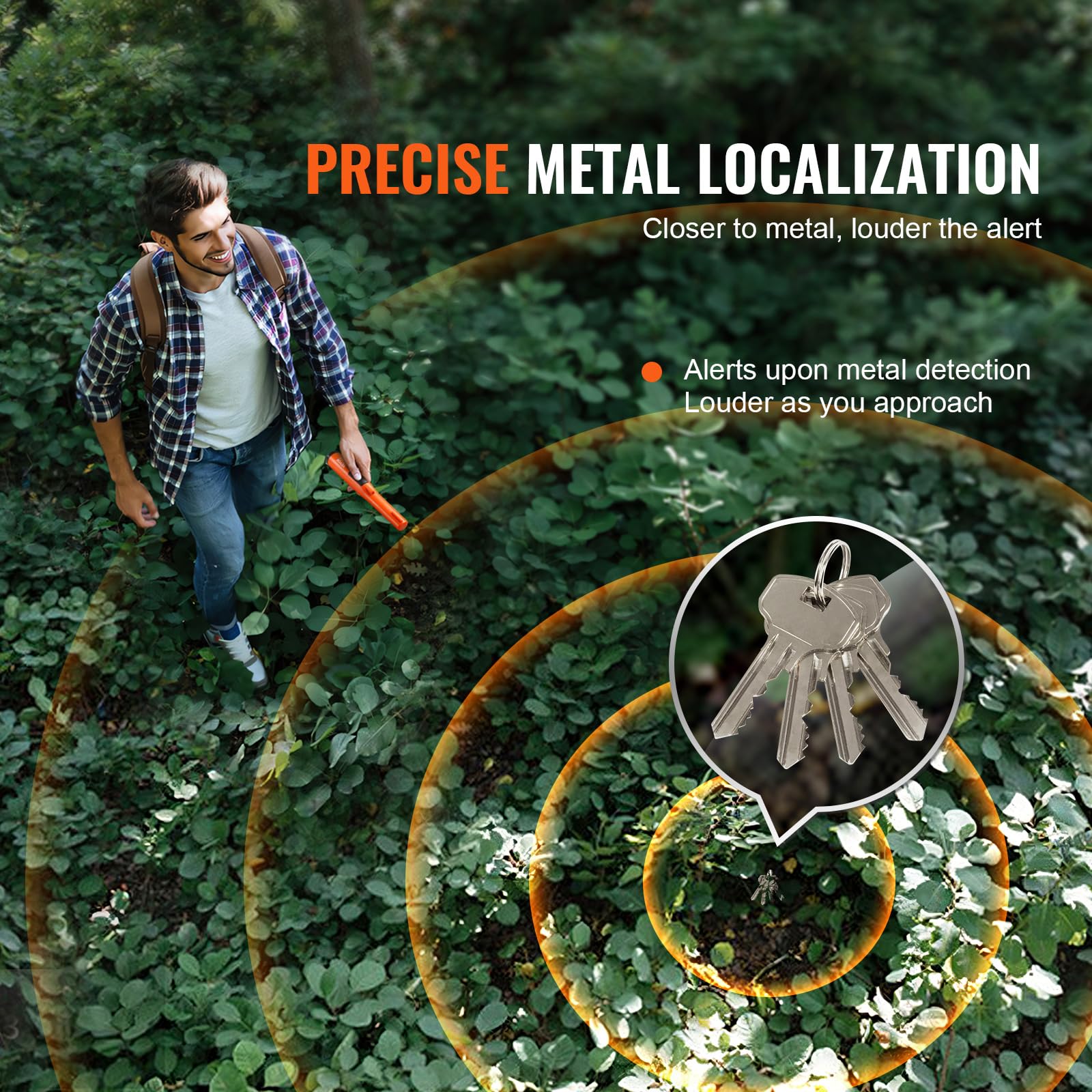 VEVOR Pinpointer Detector de Metales IP68 Puntero de Metal Portátil Totalmente Impermeable Profundidad de Detección 114mm Pinpointer exploración 3 Modos con Estuche Batería de 9 V para Adultos Niños