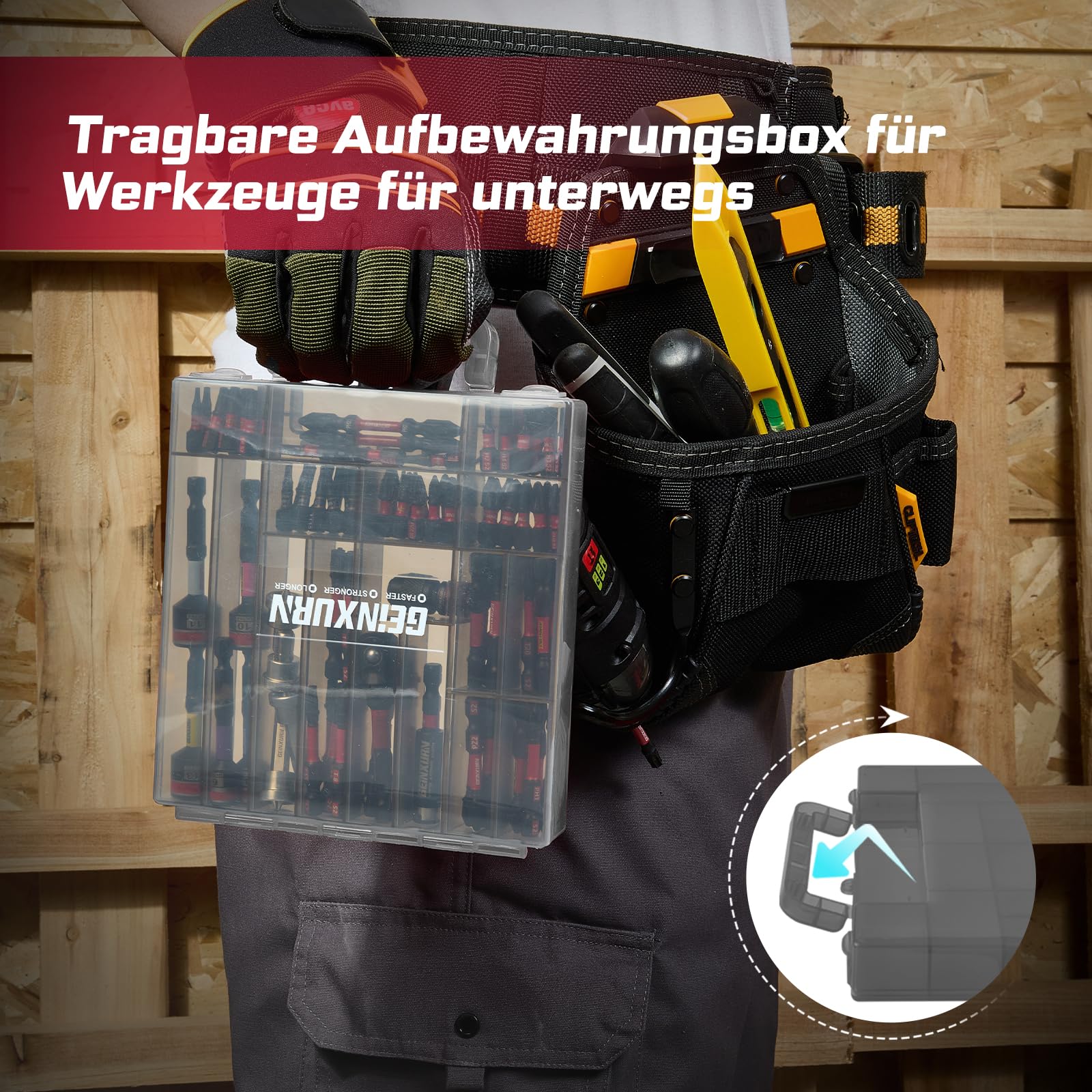 Geinxurn 99tlg. Schrauber Bits Set (Torx, Kreuz, PZ, Hex, SL), S2-Stahl Magnetische Bitsatz, inkl. Bit Halter, Stecknuss Adapter, Steckschlüssel, PH2 Bit mit Tiefenanschlag im Grau Aufbewahrungsbox