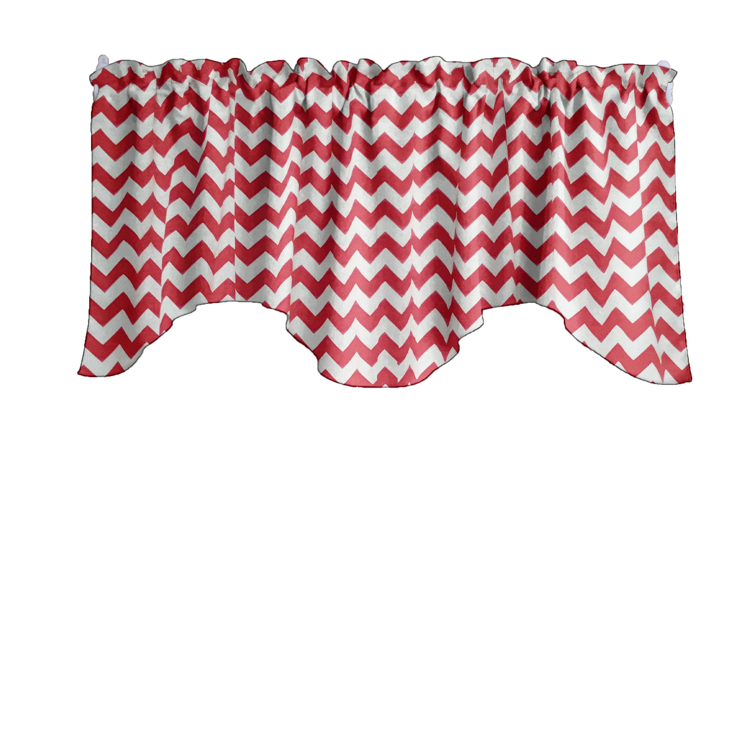 Zen Creative Designs Chevron Zig-Zag Print Scalloped Wave Cotton Window Valance Home Décor Bedroom Nursery Kitchen Window (Red)