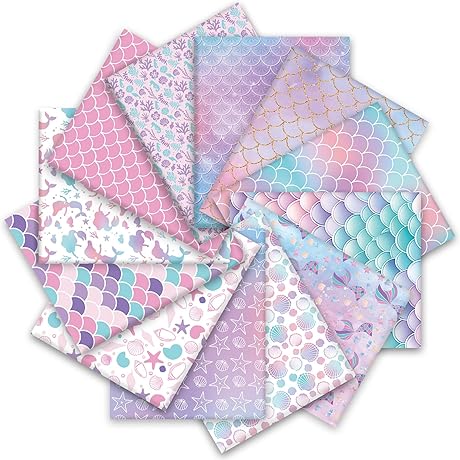 Whaline 12Pcs Mermaid Fabric Bundles: Dive into a Sea of Shimmering Scales