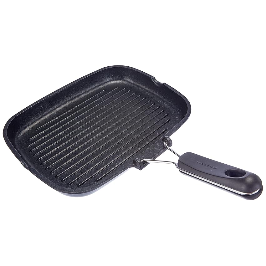 Immagine del prodotto Lagostina Bistecchiera Antiaderente Rettangolare in Alluminio Pressofuso, 24 x 32 cm, Rivestimento Meteorite Resistium, Manico Pieghevole in Bakelite, Bordo a Versare, Facile da Pulire