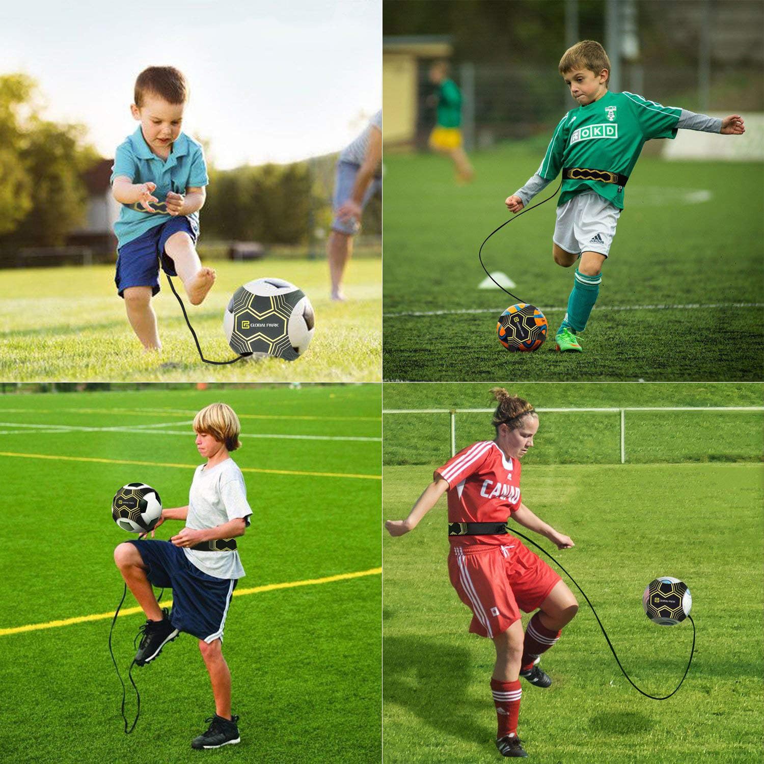 Global Park Trainer da Calcio Attrezzatura Banda Elastica per L’Allenamento Individuale con Cintura Regolabile per Bambini Adulti