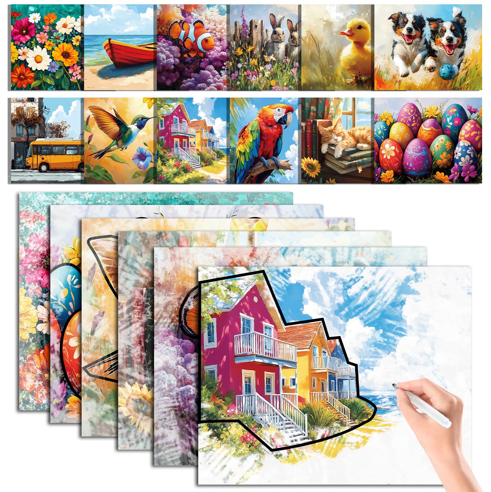 12 Pack Reusable Water Doodle Coloring Set for Seniors Dementia Activities Animals Water Painting Toys for Alzheimer's Painting Gifts for Nursing Home