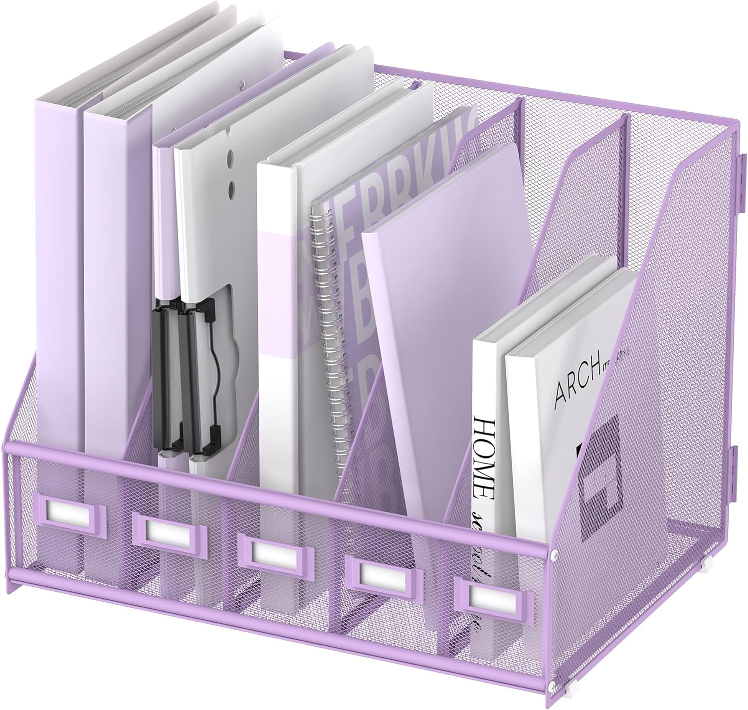 Organiseur de bureau en métal avec 5 compartiments verticaux pour bureau, violet