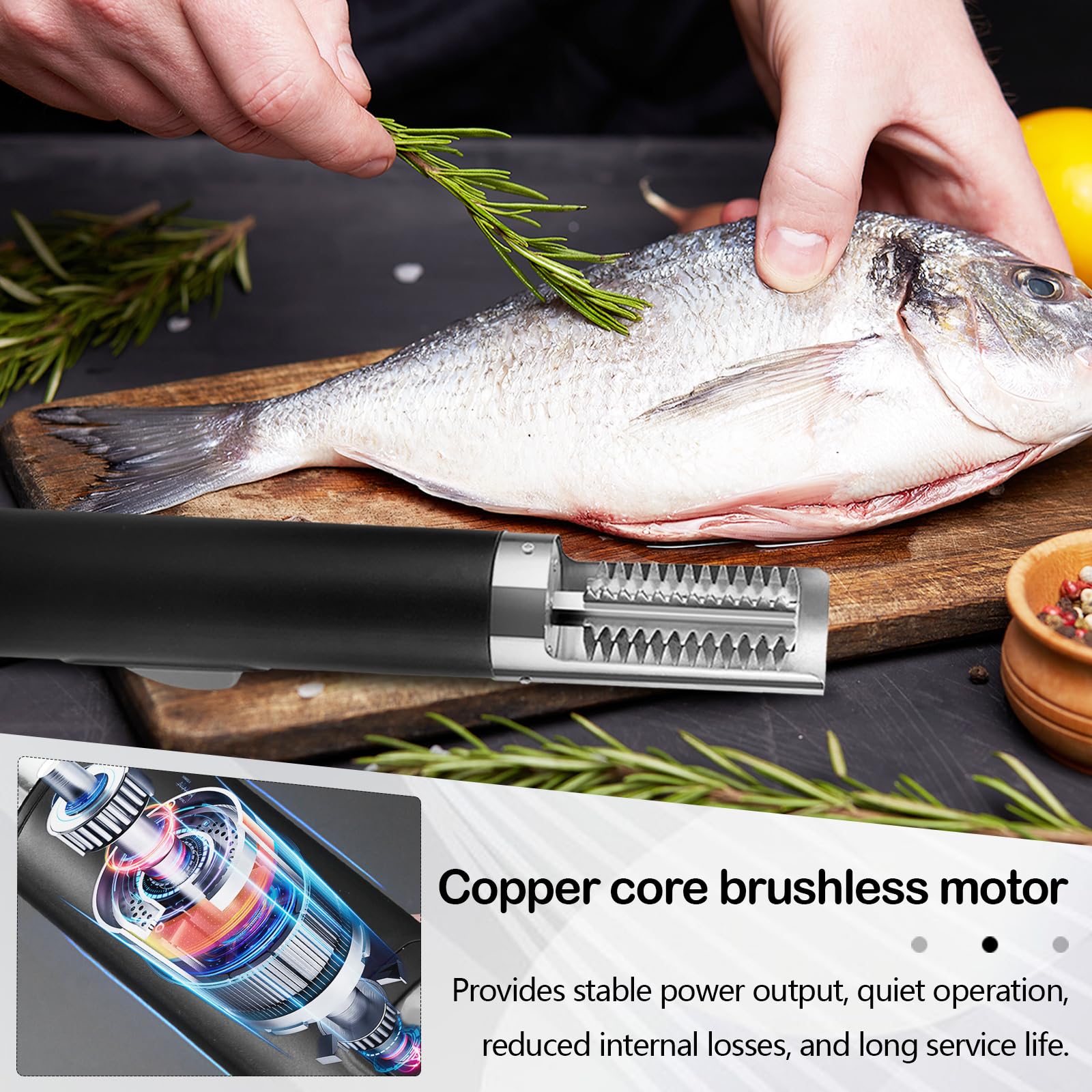 éCailleur à Poisson,125w 3000mah éCailleur à Poisson éLectrique Nettoyeur D'éCailleurs à Poisson éTanche Acier Inoxydable Avec Housse Protection éCailleur Pour Poissonneries Restaurants Cuisines