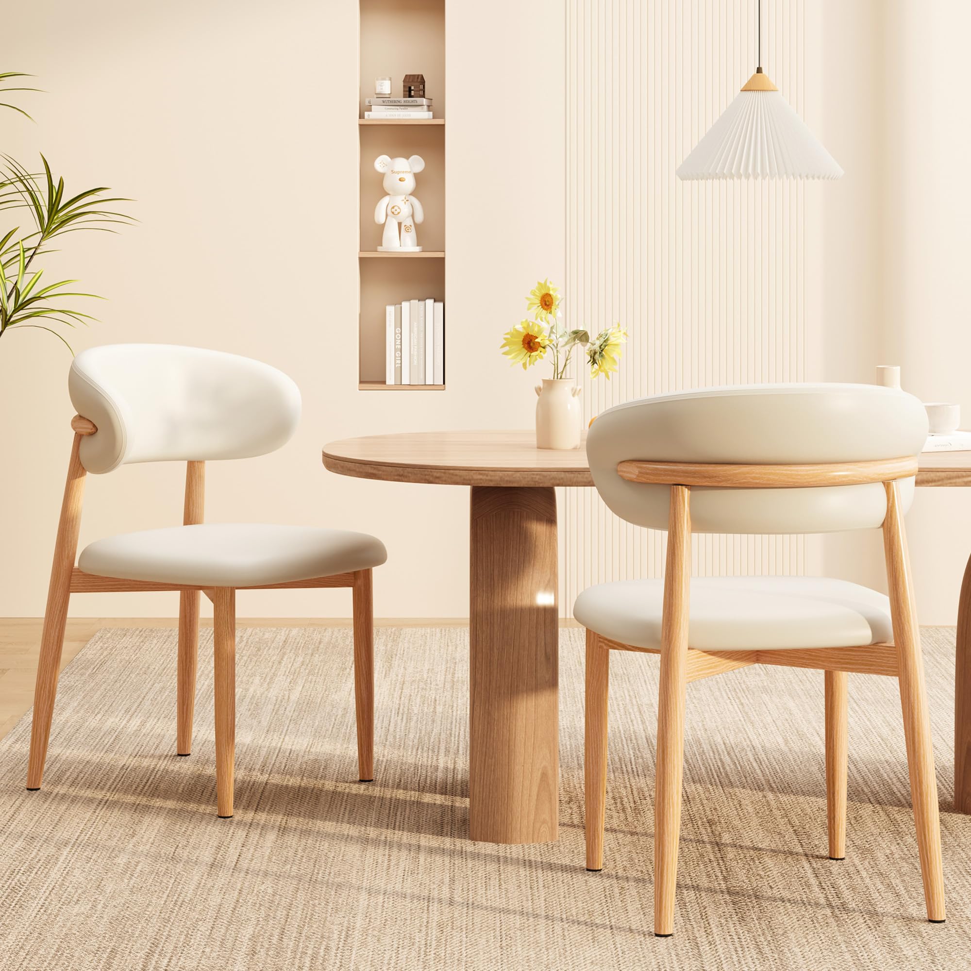 kitchen dining chairs set of 2 modern upholstered leather farmhouse dining room chair with metal legs, beige