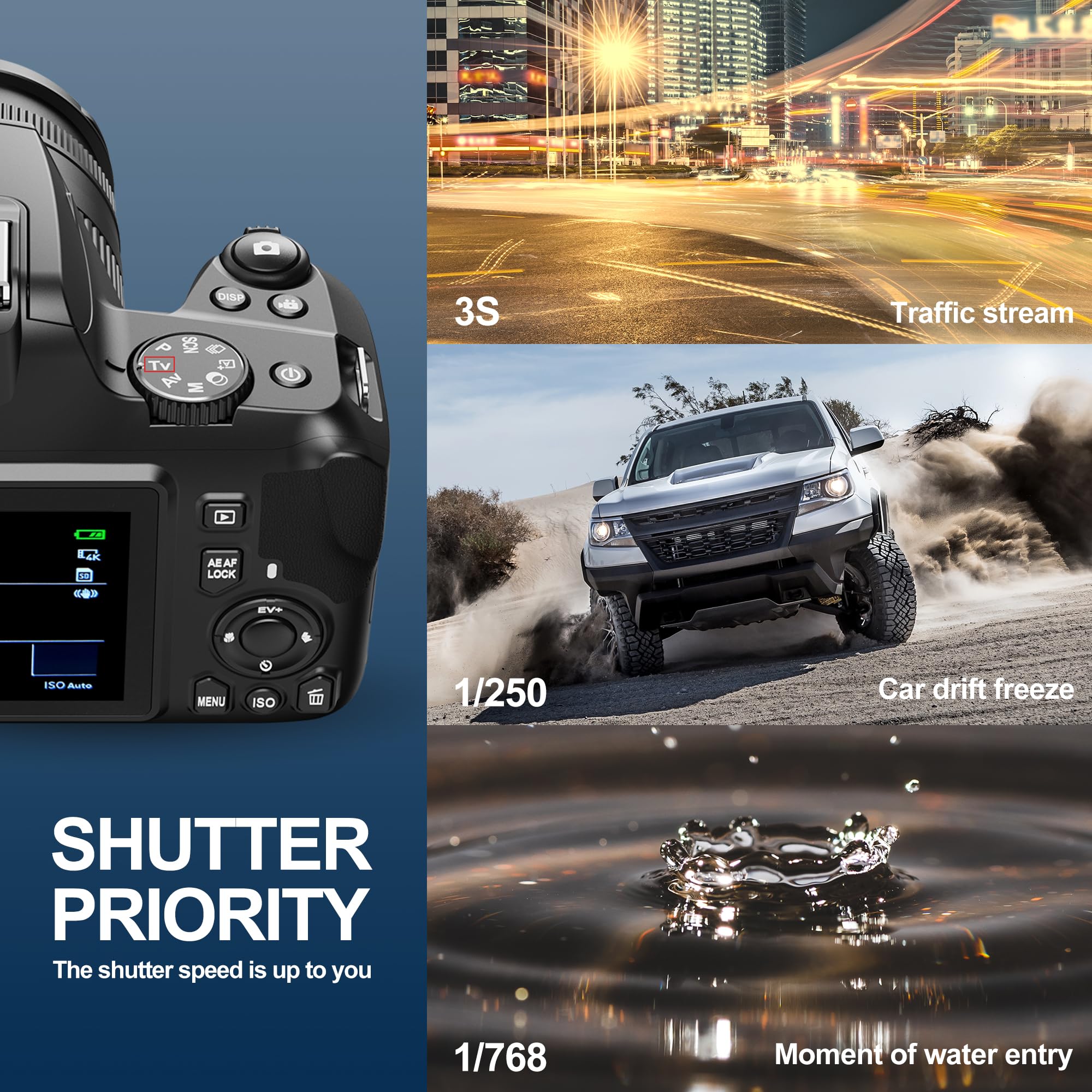 NBD 4K Digitalkamera 40X Zoom 64MP DSLR Kamera Autofokus 1080P HD Vlogging EIS 32GB SD Karte 2 Batterien Schwarz