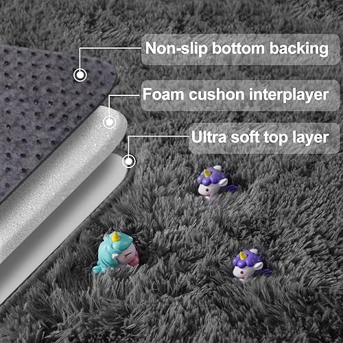 Miniatura 6 de Alfombra de área de 9 x 12 pies para sala de estar, suave y esponjosa para dormitorio, alfombra moderna gris, alfombra de felpa mullida para sala