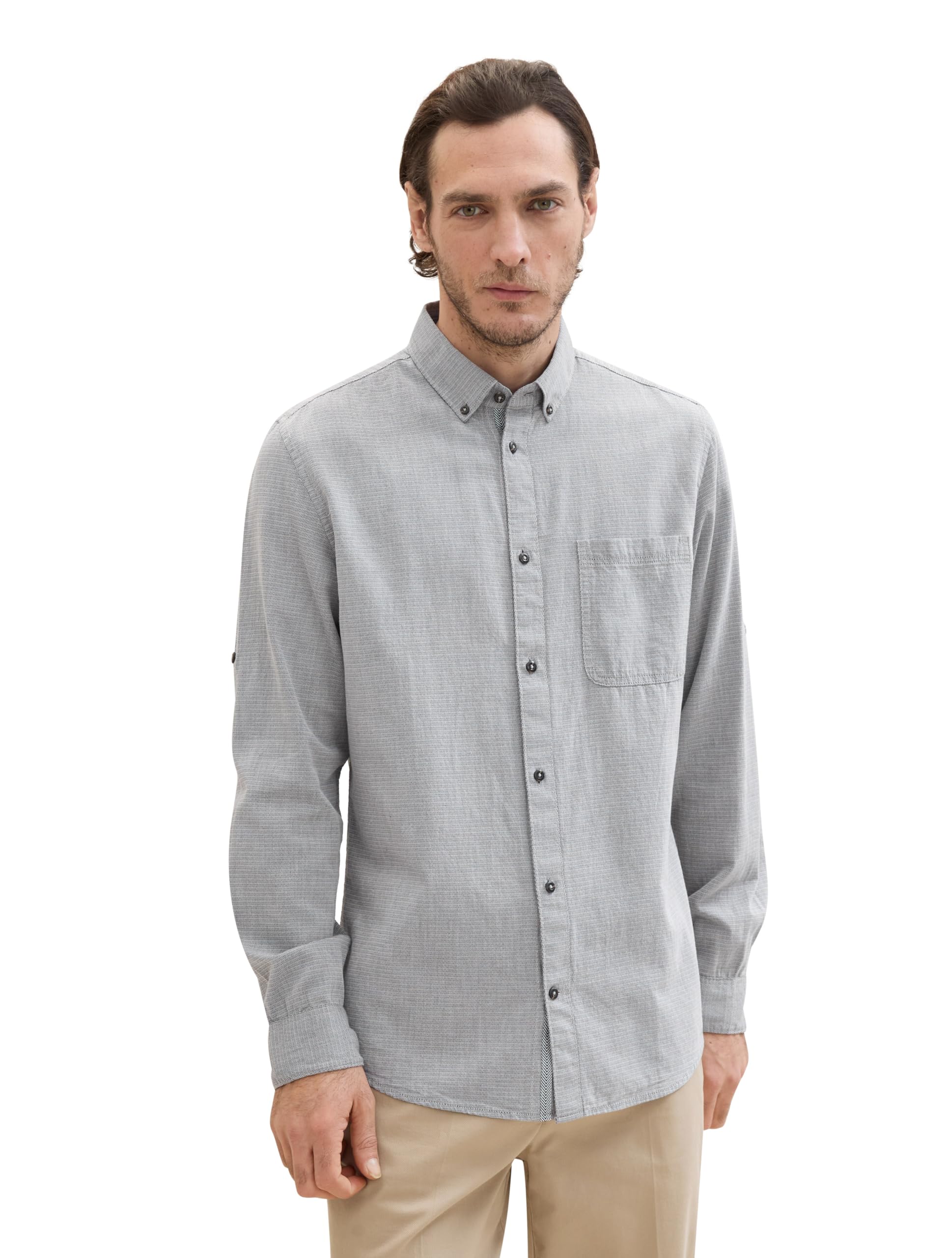 TOM TAILOR Herren Tailliertes Hemd mit Turn-Up Ärmeln