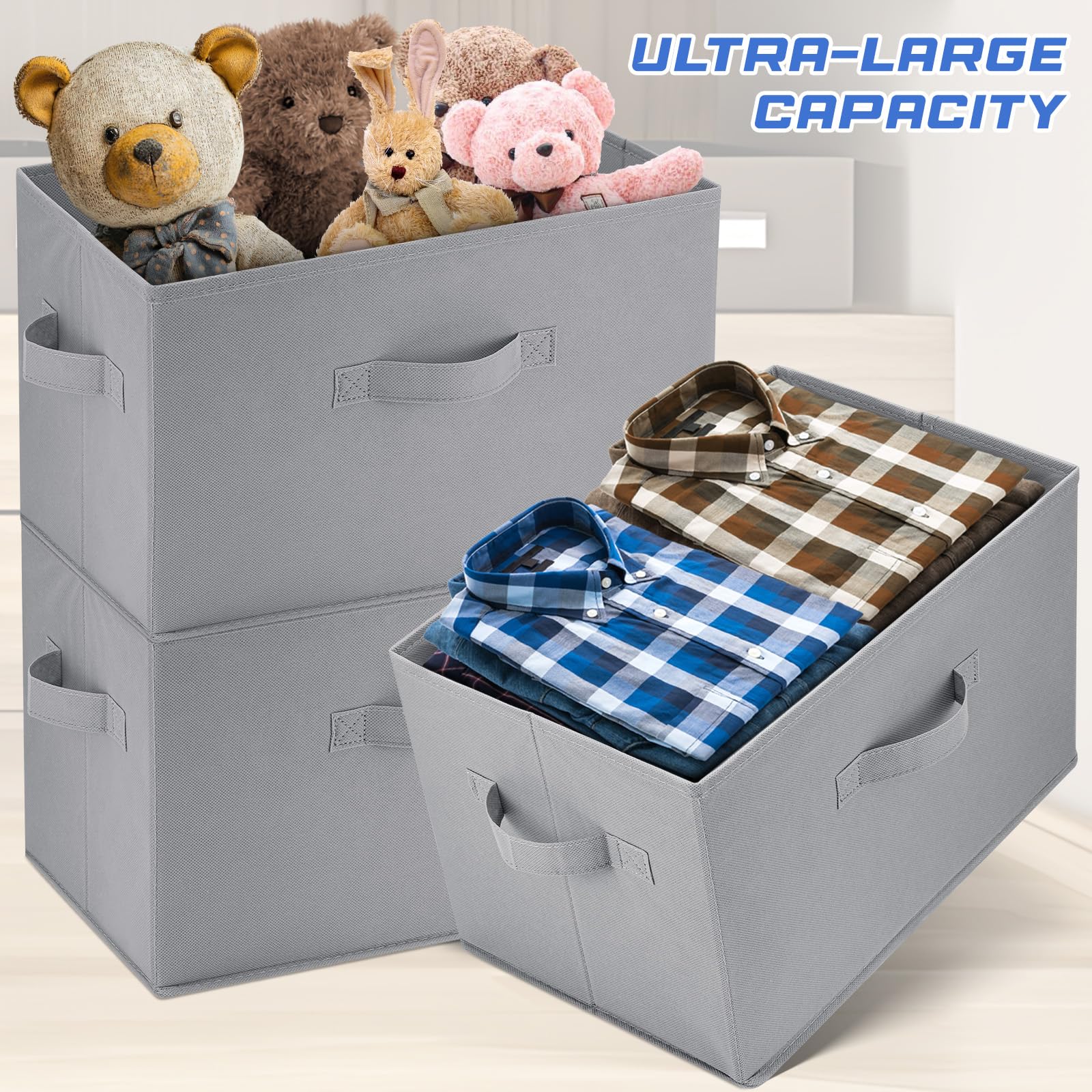 Grote Opbergmand, 42 X 32 X 26 Cm Stoffen Opbergdozen Met Trekkoord En Handgrepen Opvouwbare Opbergbakken Opbergmanden Witgrijs 3 Stuks 600x558