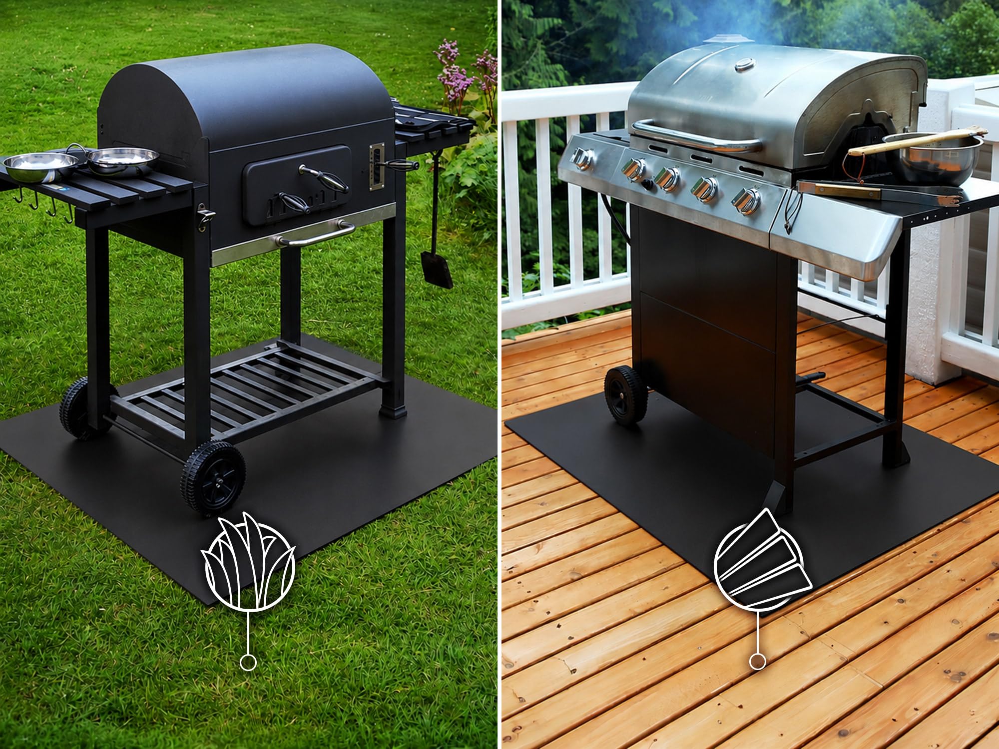 Ochronna Blacha pod Grill BBQ 80x90 cm | Osłona Trawy i Podłogi przed Spaleniem | Skuteczna Ochrona przed Olejem i Brudem | Płyta na Tars, Patio i do Ogrodu - Czarna Stal Malowana Proszkowo