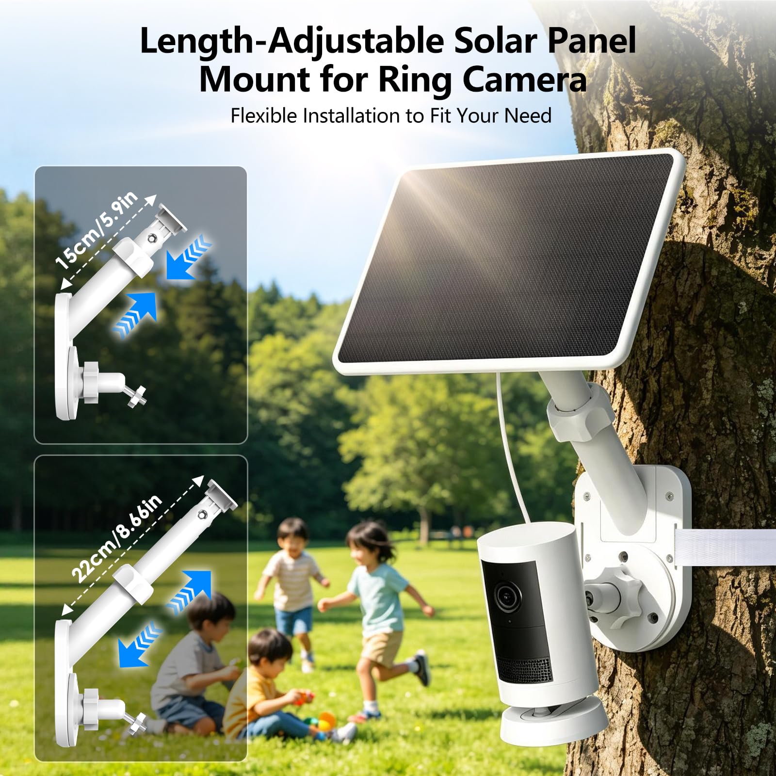 Pannello solare ad anello con supporto per fotocamera 2 in 1 per Ring Spotlight Cam Plus/Pro (batteria)/Ring Stick Up Cam/Outdoor Cam Plus (batteria), caricatore solare da 6 W regolabile a 360° per