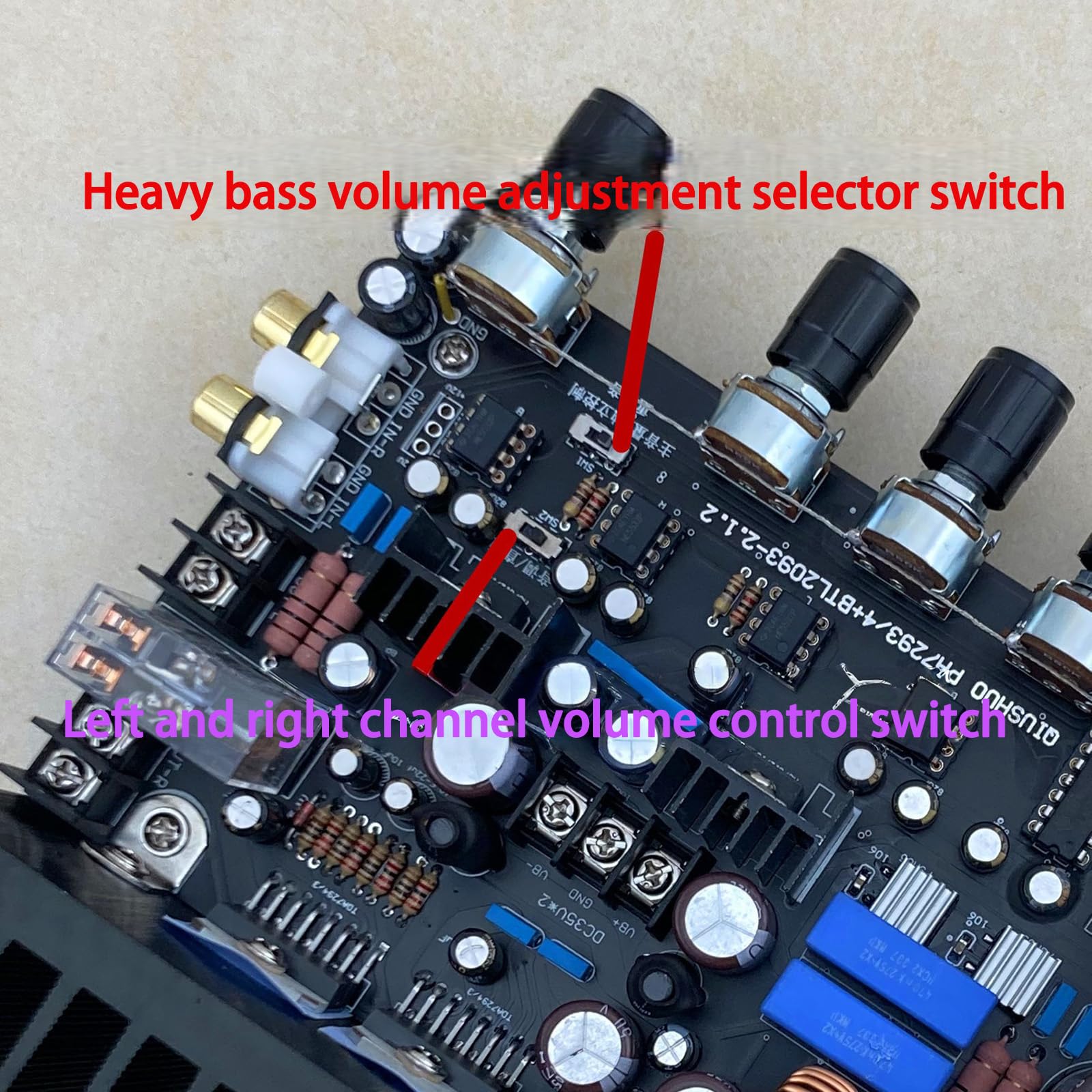 Placa de circuito amplificador integrado de 2.1 canales, doble entrada de potencia, 100 W, 200 W, acabado de salida de subwoofer con disipador de calor de metal, salida de batalla, placa