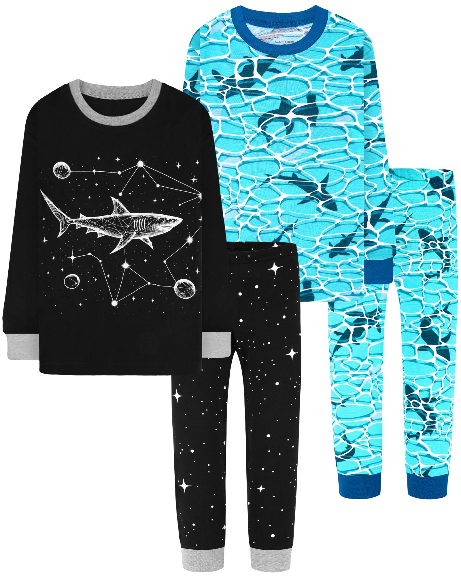 DAUGHTER QUEEN Boys Pajamas 4 Pieces Long Set 100% Cotton Sleepwear Size 18 Months-12 Years